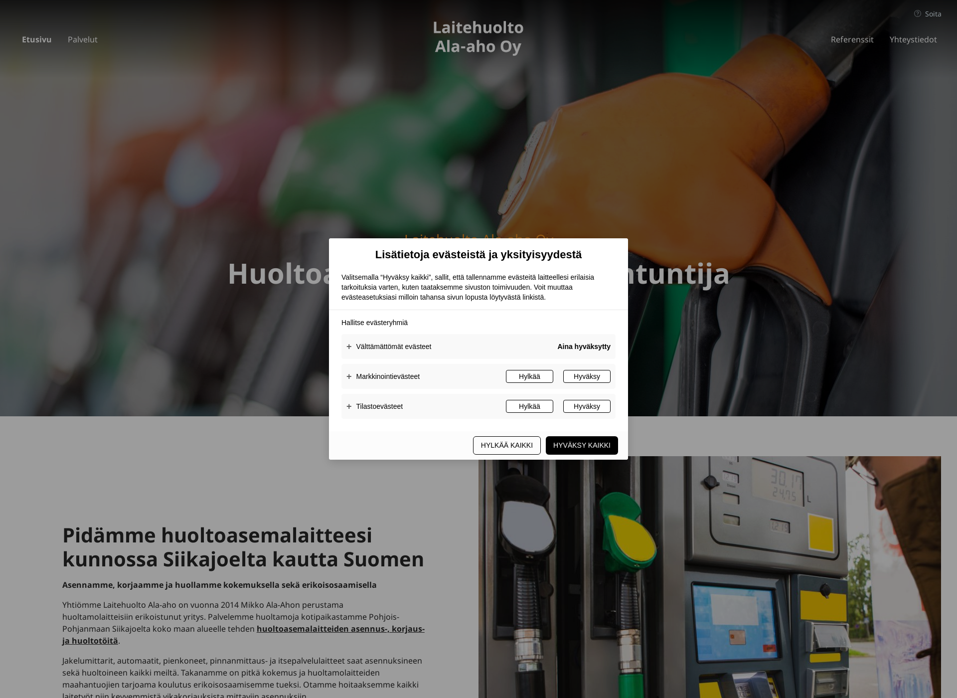 Skärmdump för laitehuoltoala-aho.fi