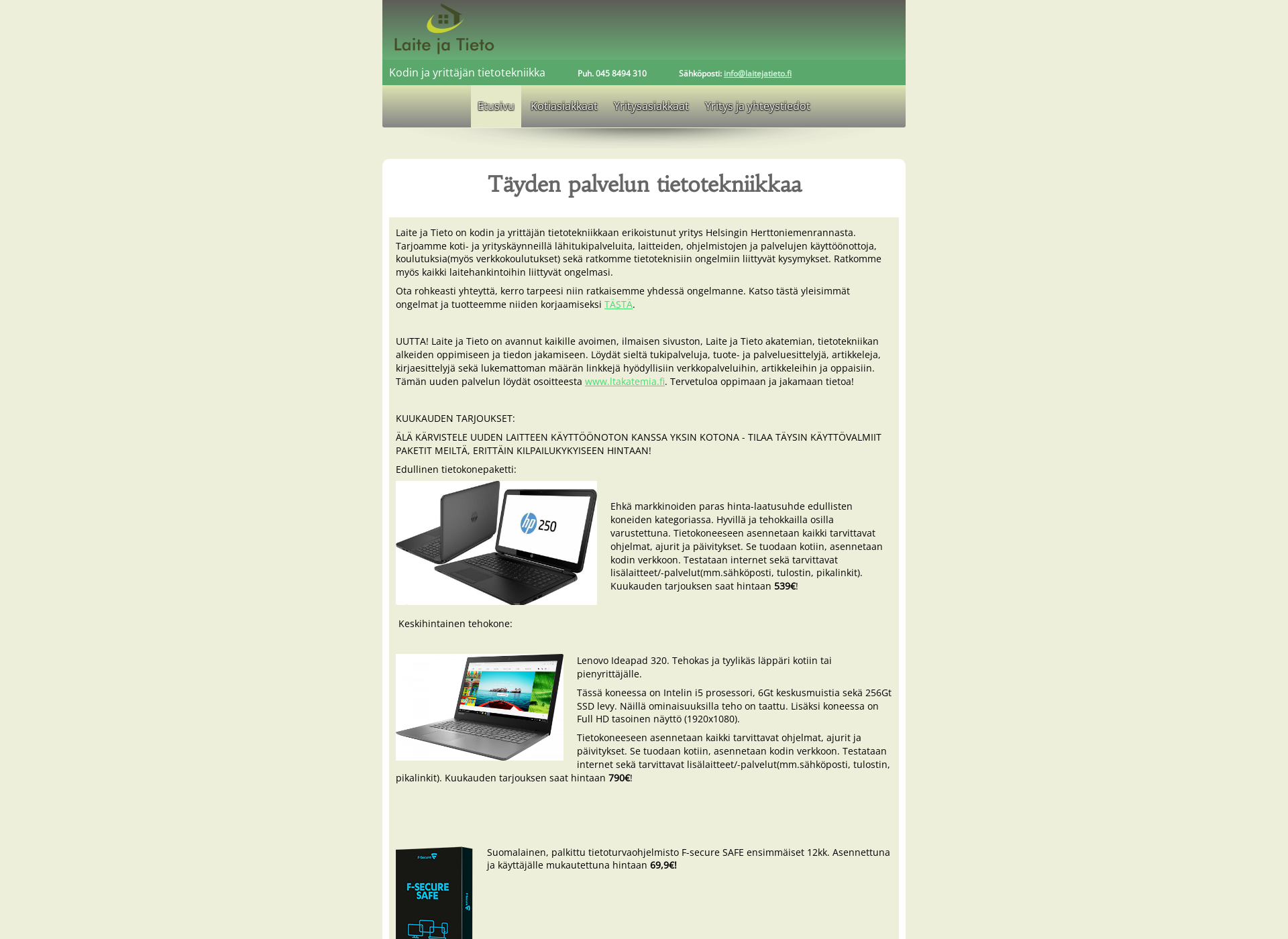 Skärmdump för laitejatieto.fi