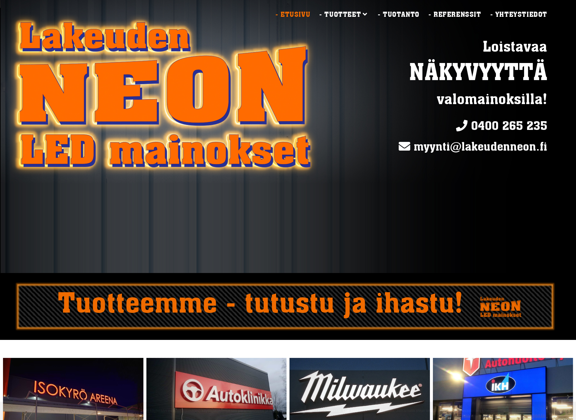 Skärmdump för lakeudenneon.fi