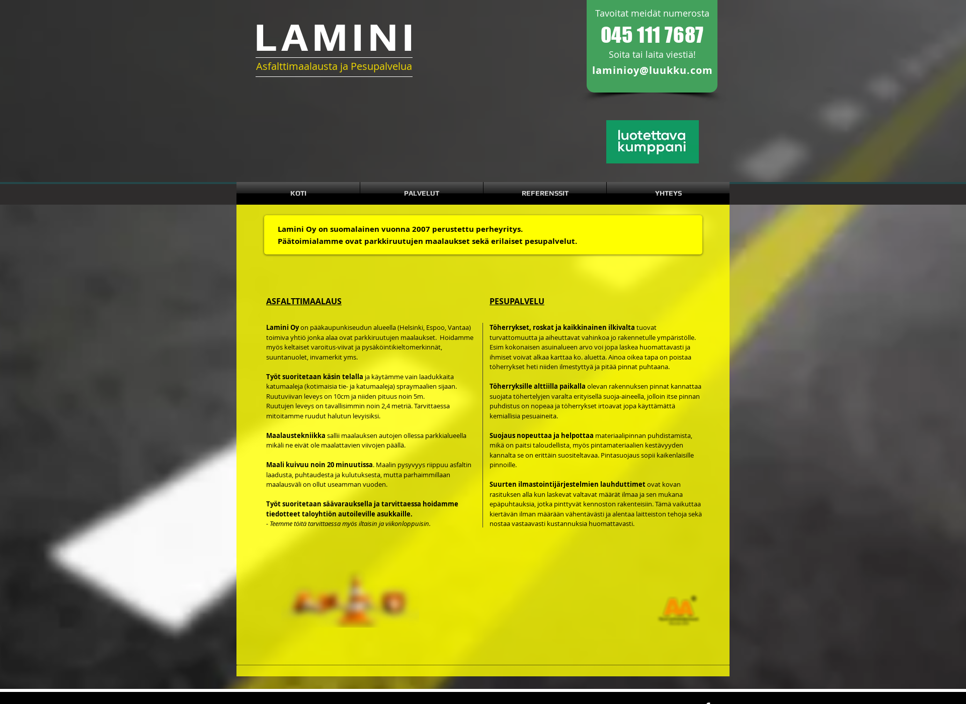 Skärmdump för lamini.fi