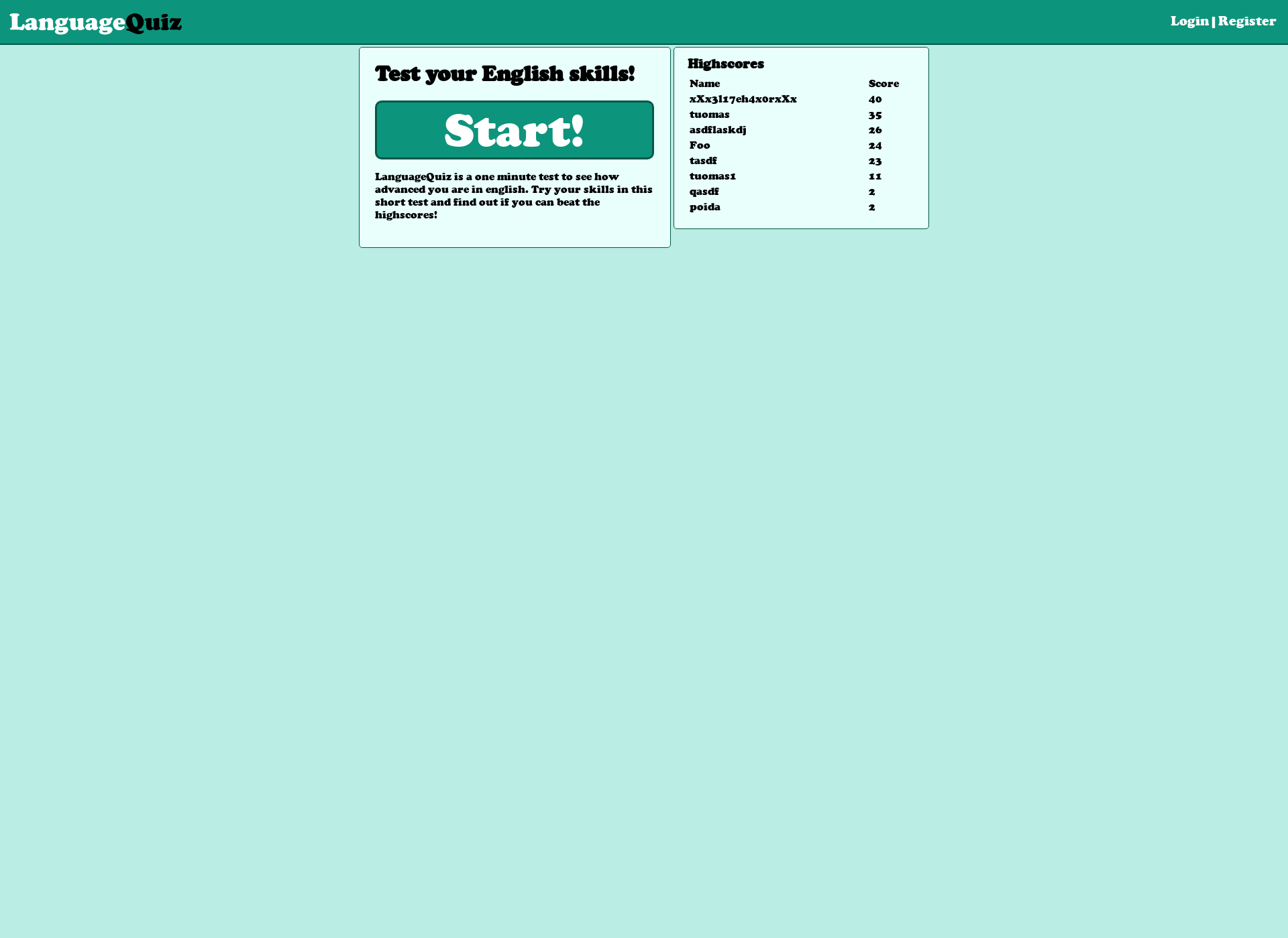 Skärmdump för languagequiz.fi
