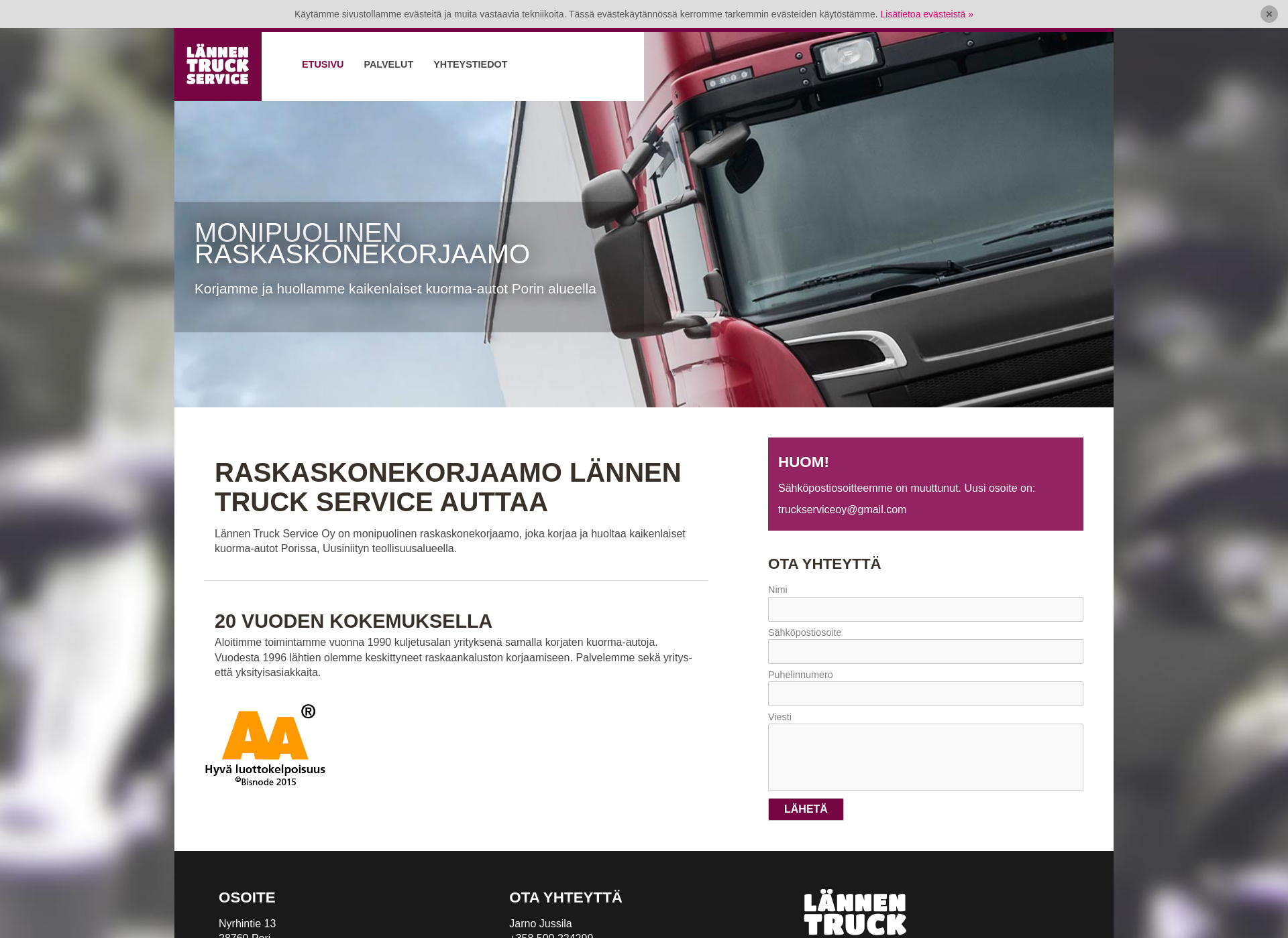 Skärmdump för lannentruckservice.fi