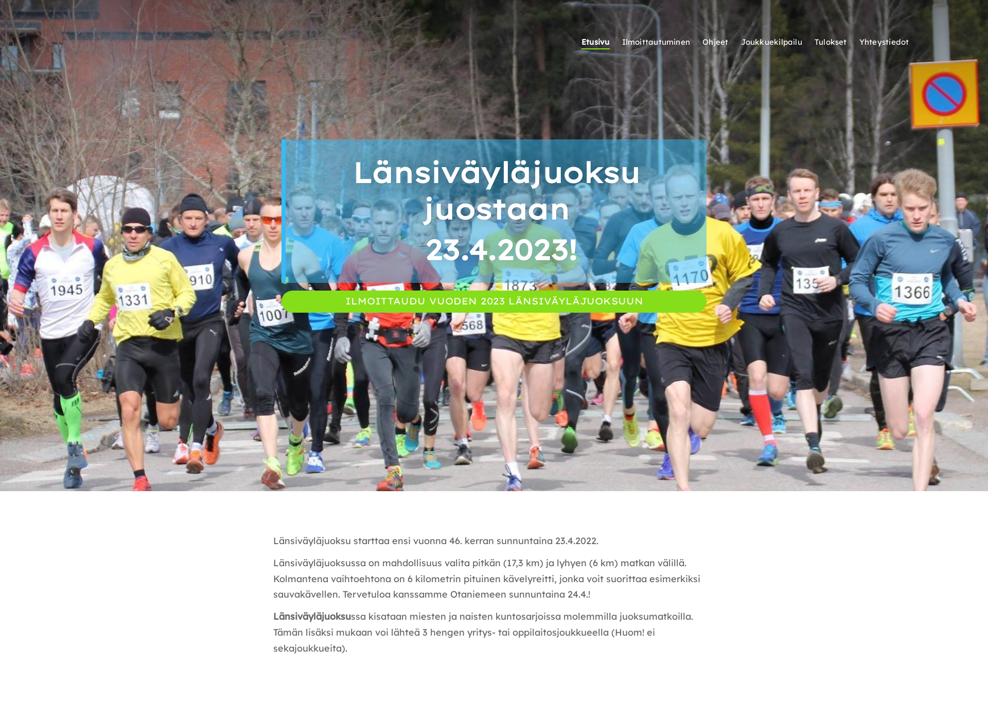 Skärmdump för lansivaylajuoksu.fi