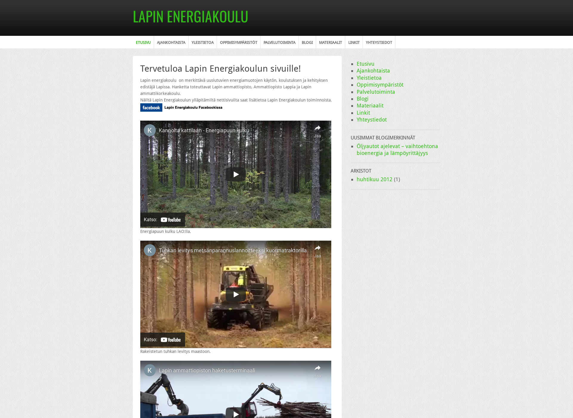 Skärmdump för lapinenergiakoulu.fi