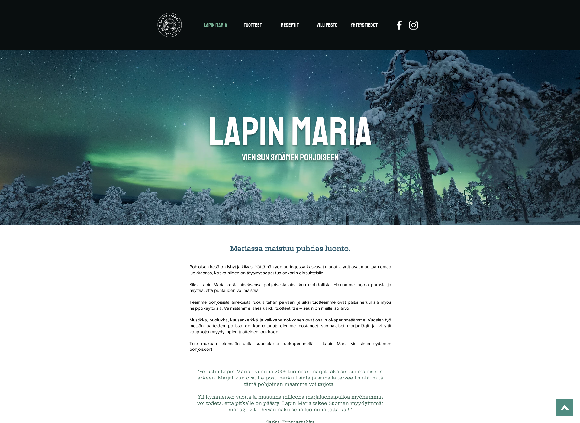 Skärmdump för lapinmaria.fi