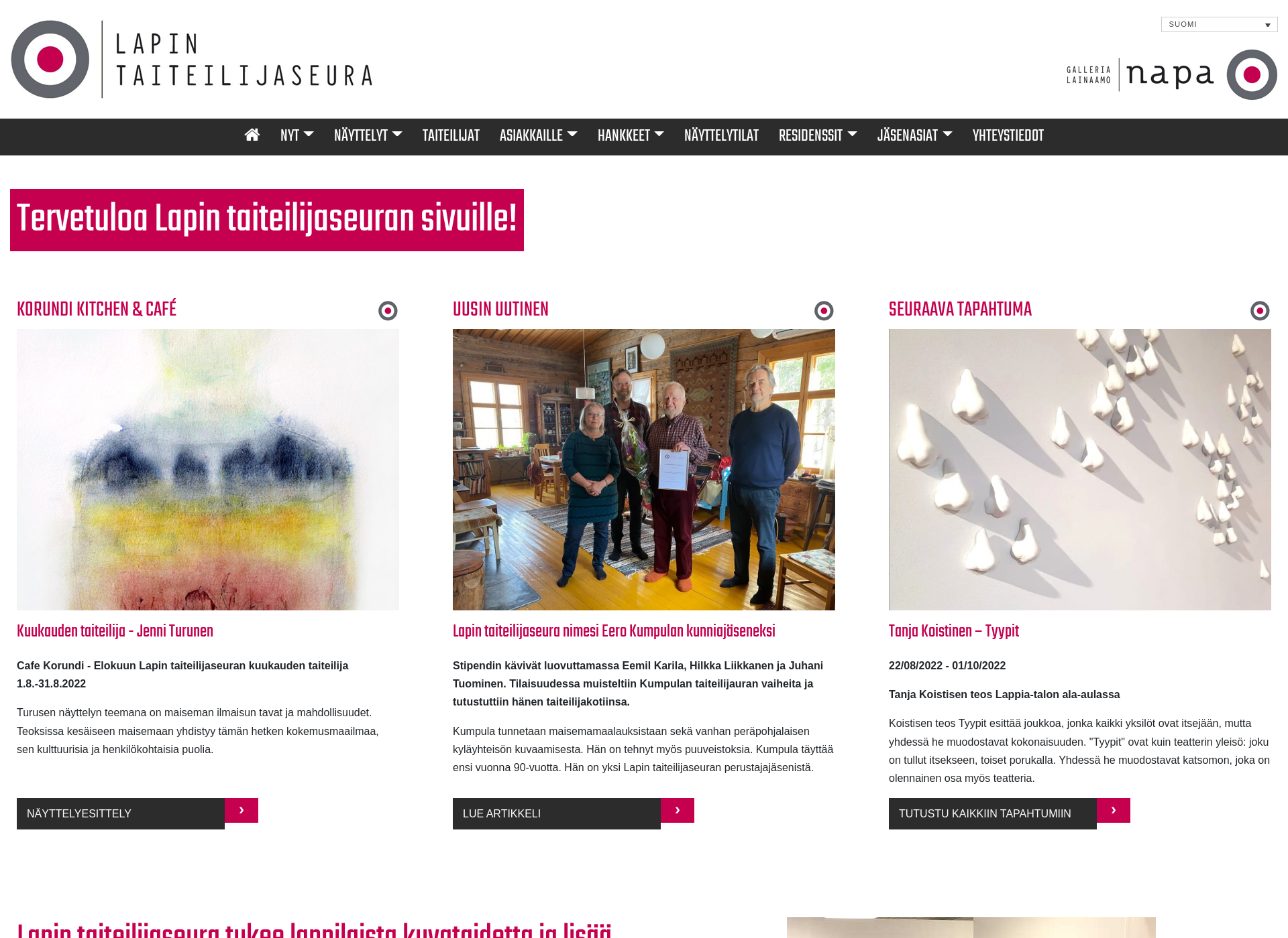 Screenshot for lapintaiteilijaseura.fi