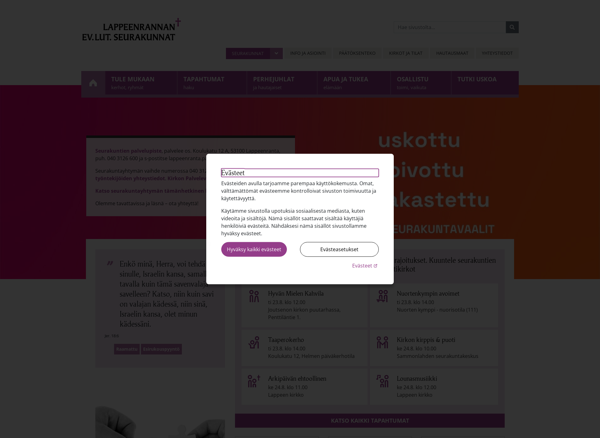 Näyttökuva lappeenrannanseurakunnat.fi