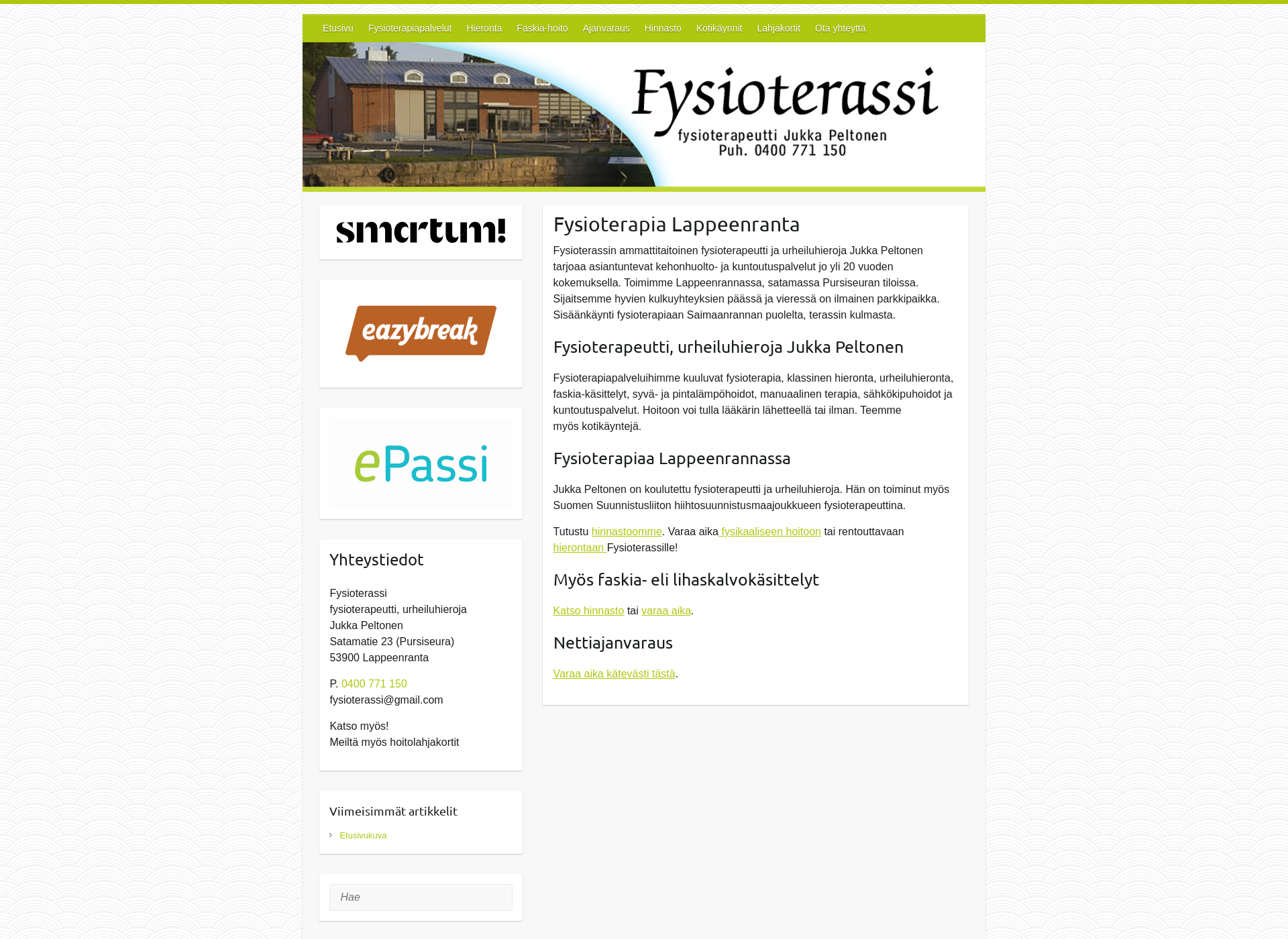 Skärmdump för lappeenrantafysioterapia.fi