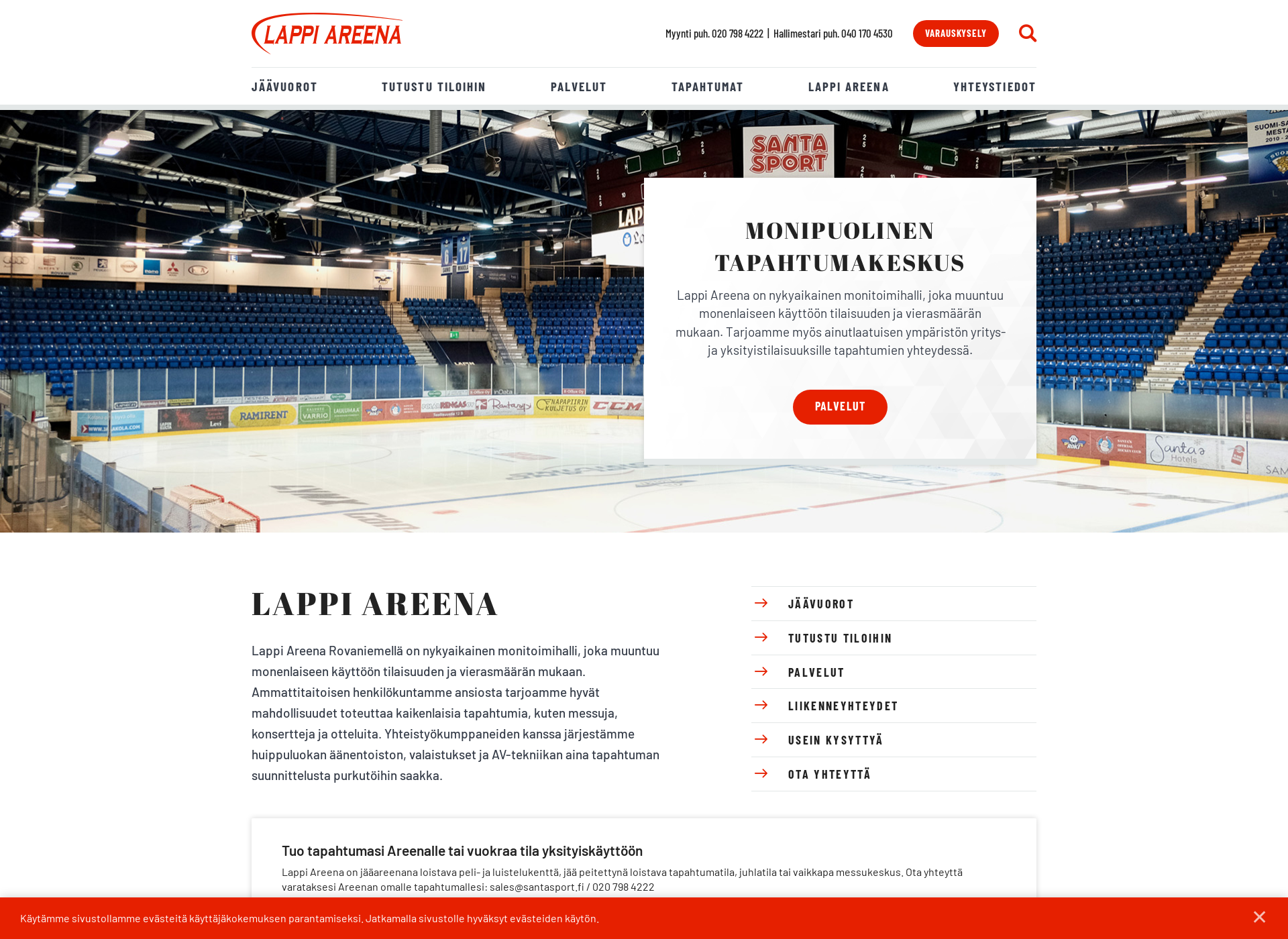 Skärmdump för lappi-areena.fi