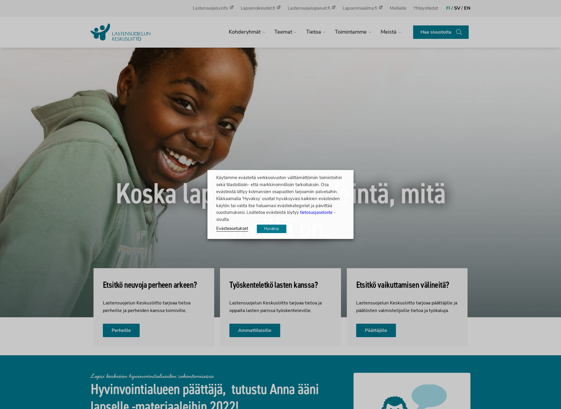 Skärmdump för lapsenmaailma.fi
