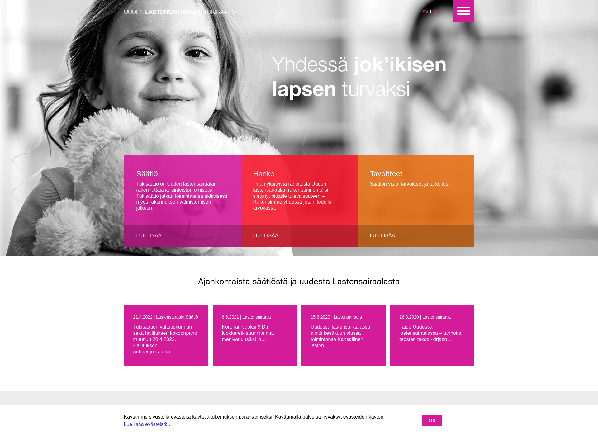 Skärmdump för lastensairaalantuki.fi