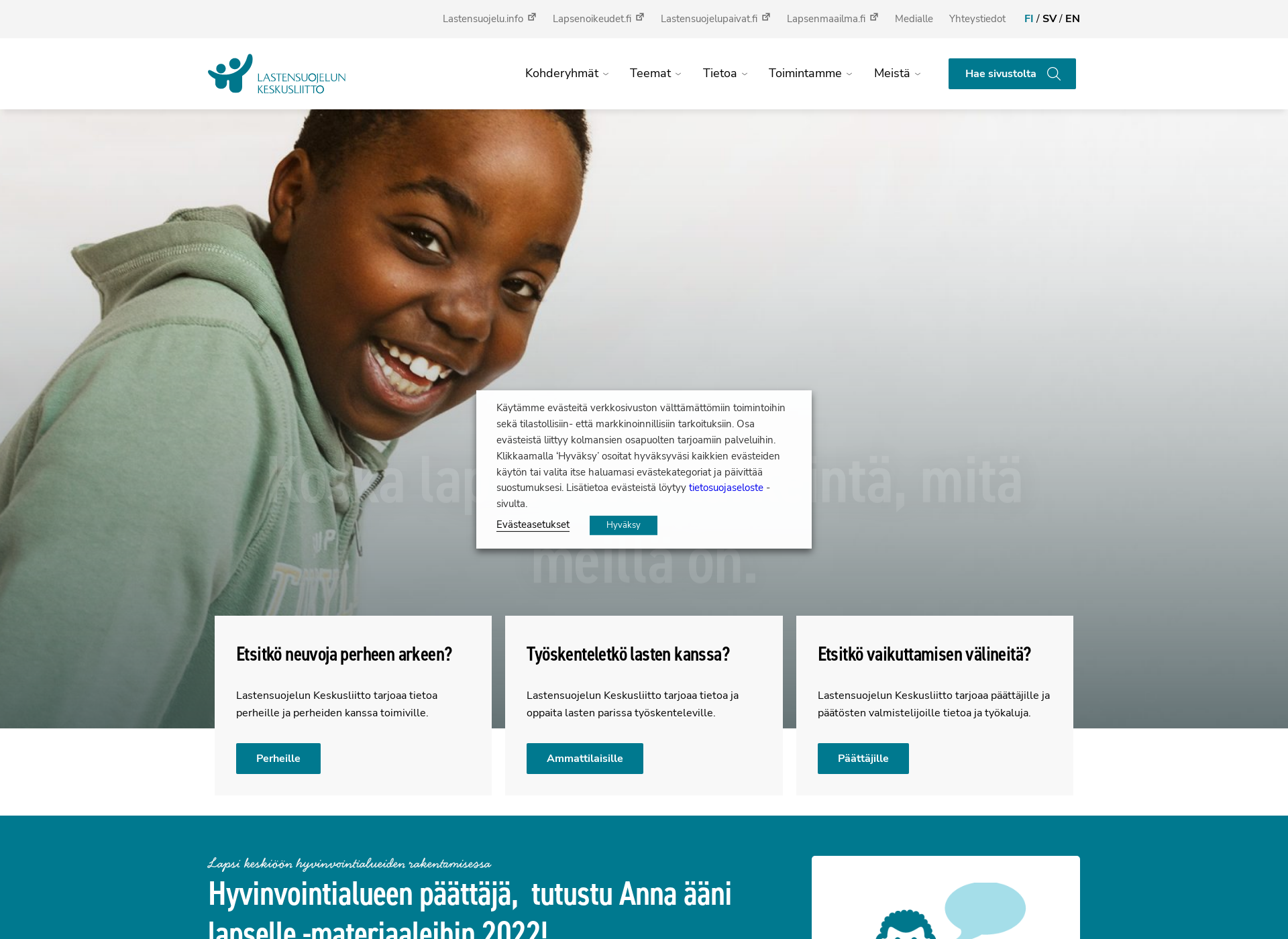 Näyttökuva lastensuojelunkeskusliitto.fi