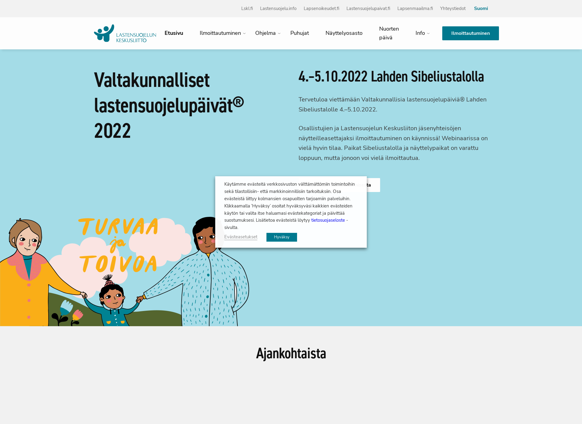 Skärmdump för lastensuojelupaivat.fi