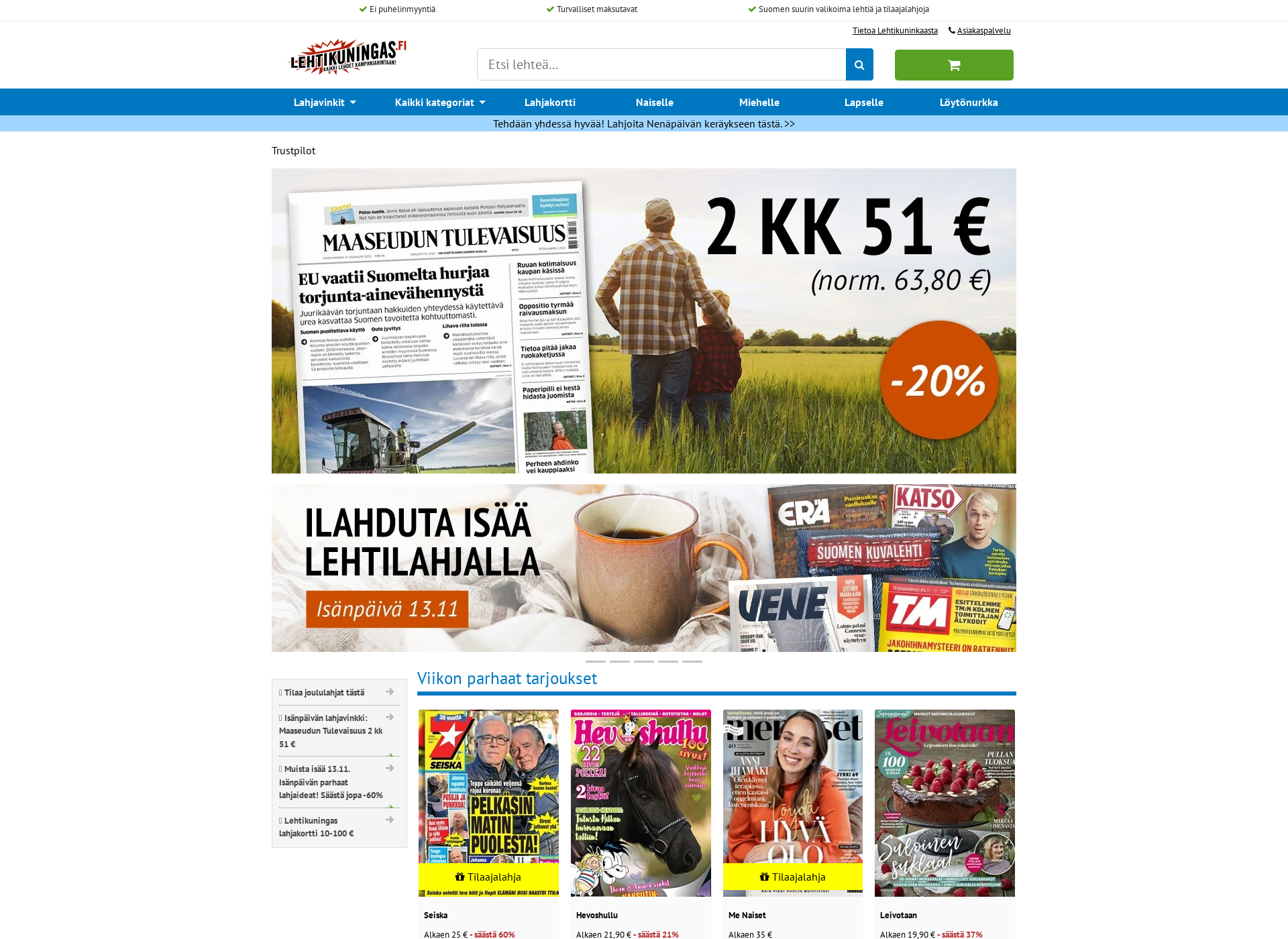 Skärmdump för lehtikuningas.fi