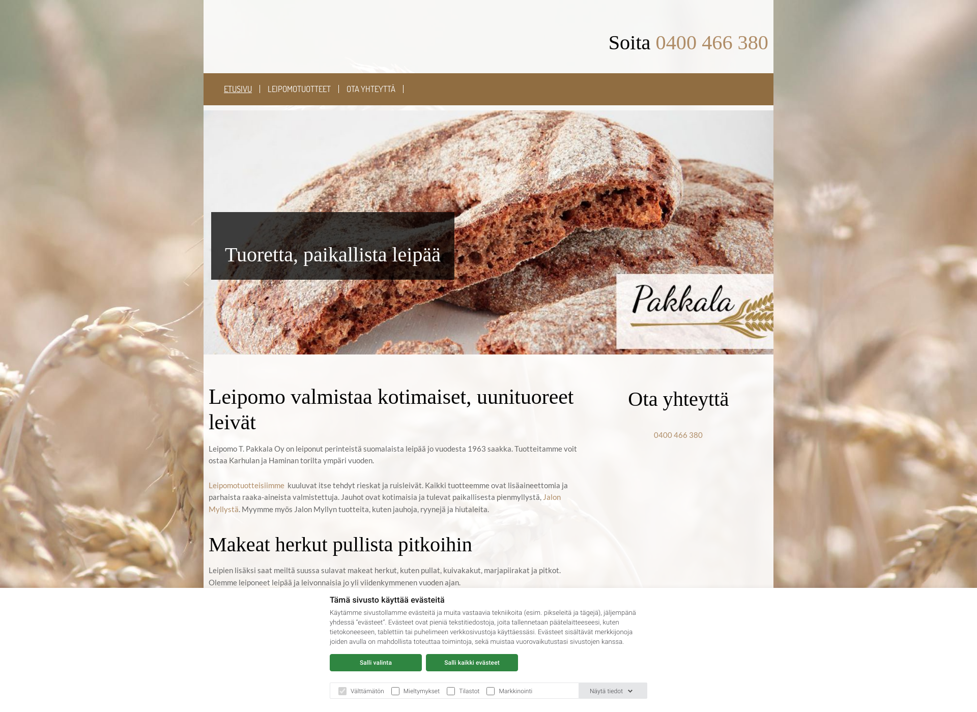 Skärmdump för leipomopakkala.fi