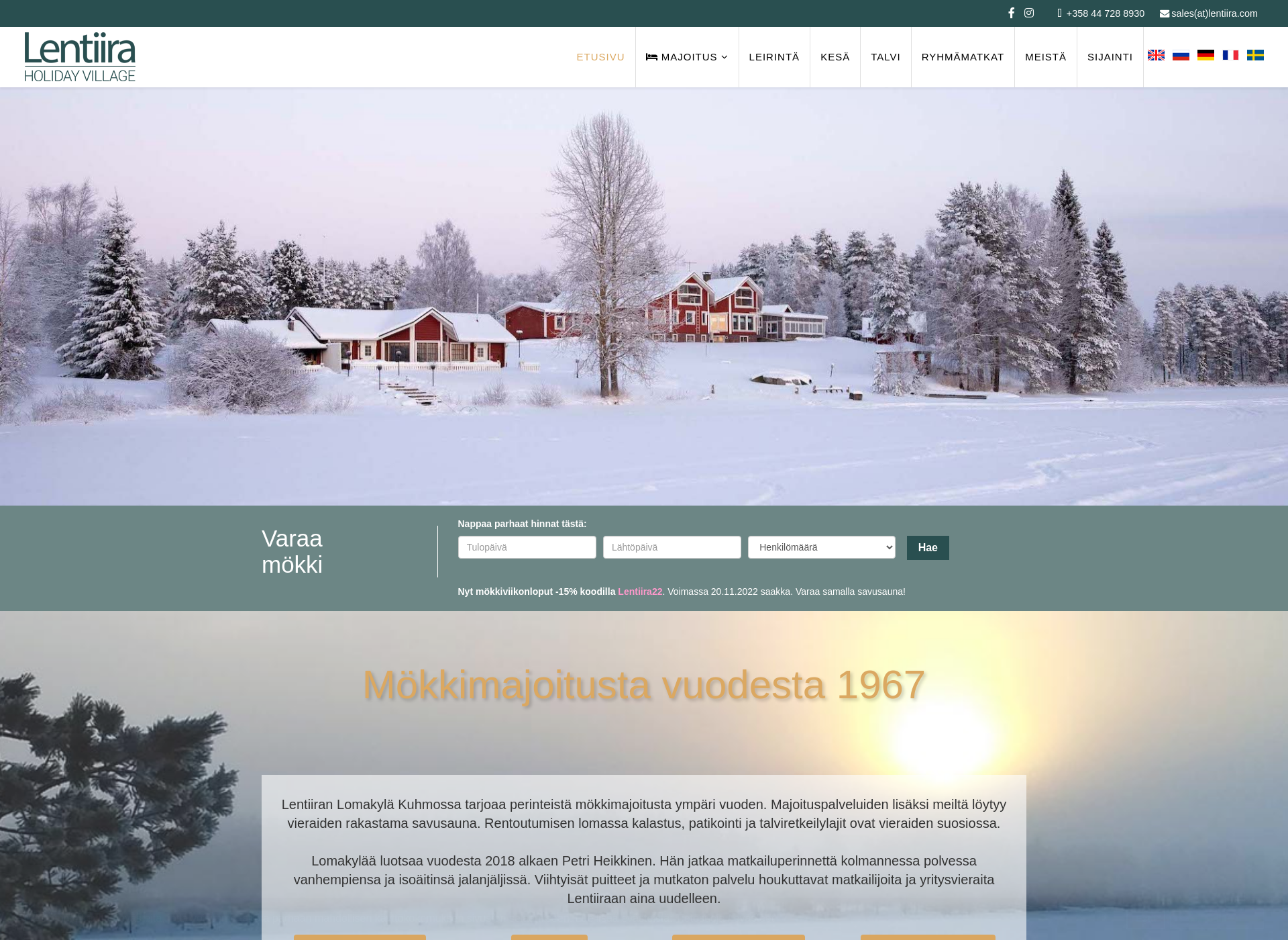 Skärmdump för lentiiraholidayvillage.fi