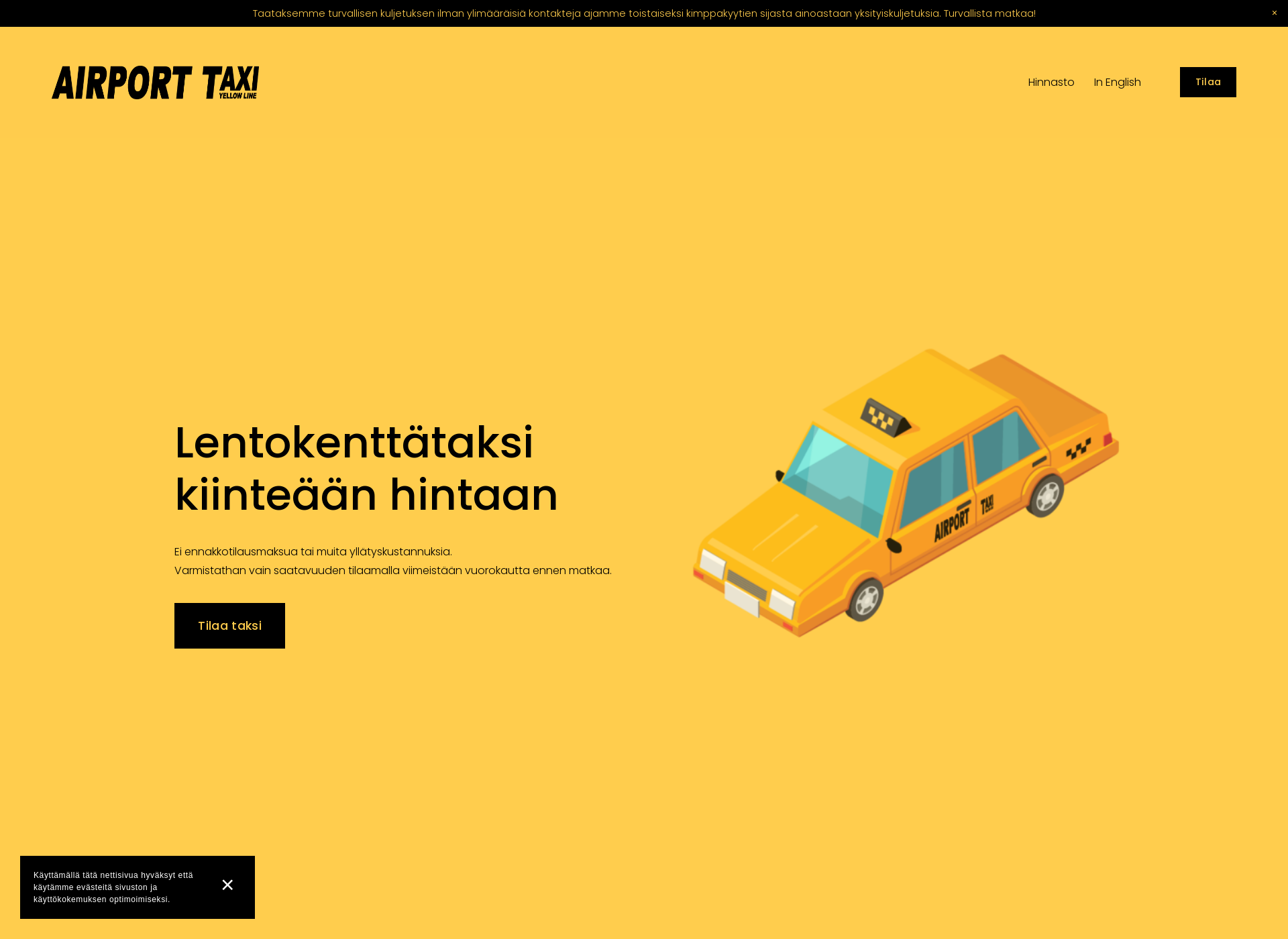 Skärmdump för lentokenttataksi.fi