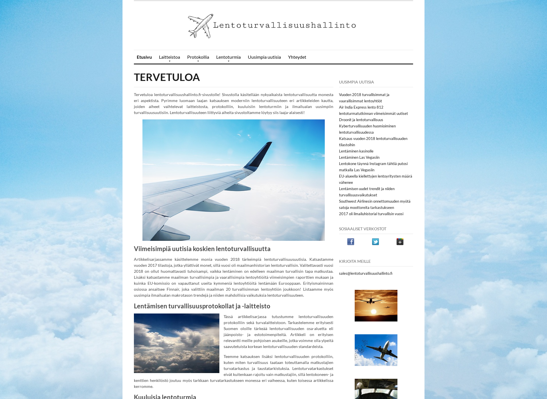 Skärmdump för lentoturvallisuushallinto.fi