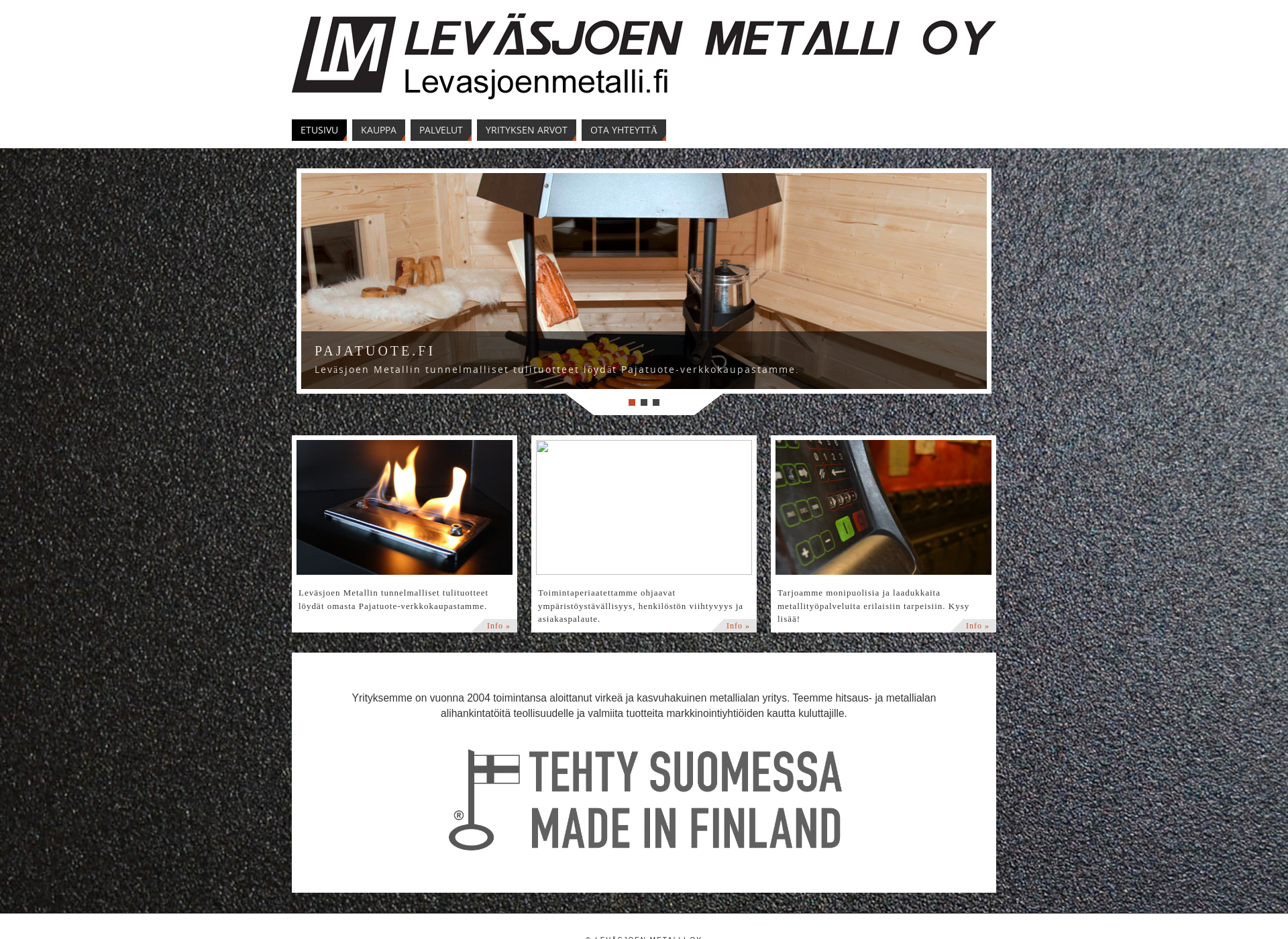 Skärmdump för levasjoenmetalli.fi