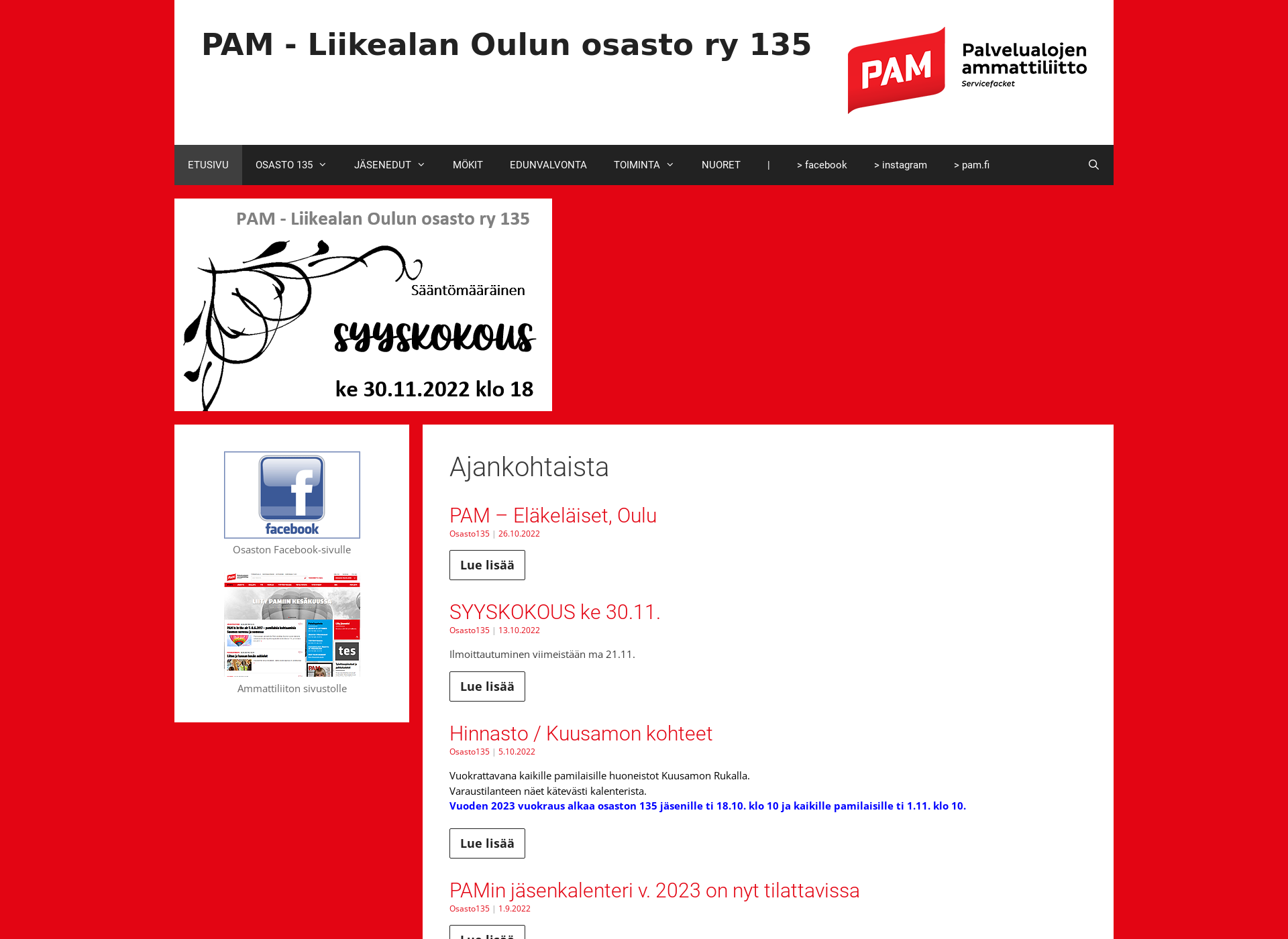 Skärmdump för liikealanoulunosasto.fi