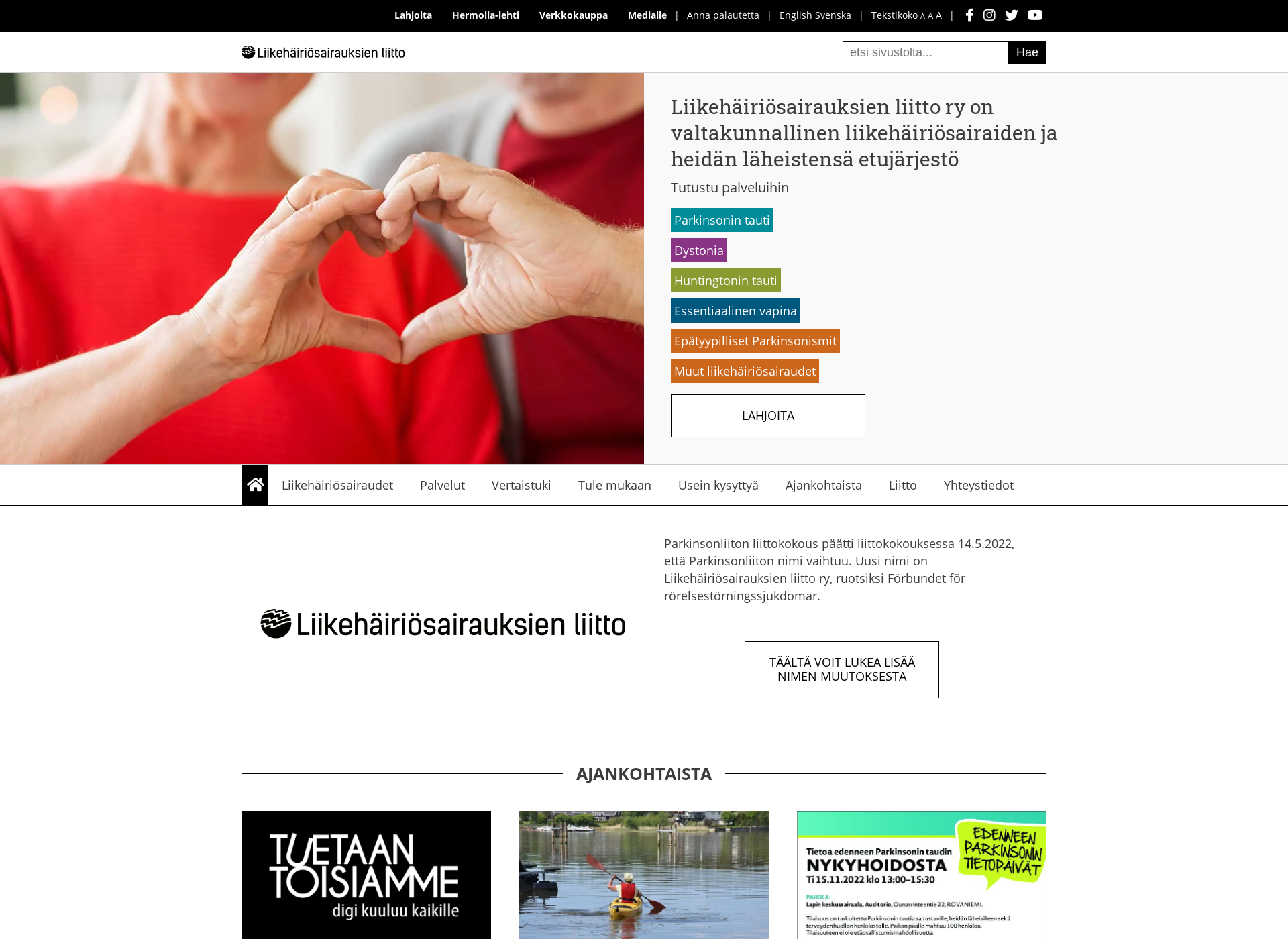 Skärmdump för liikehairio.fi