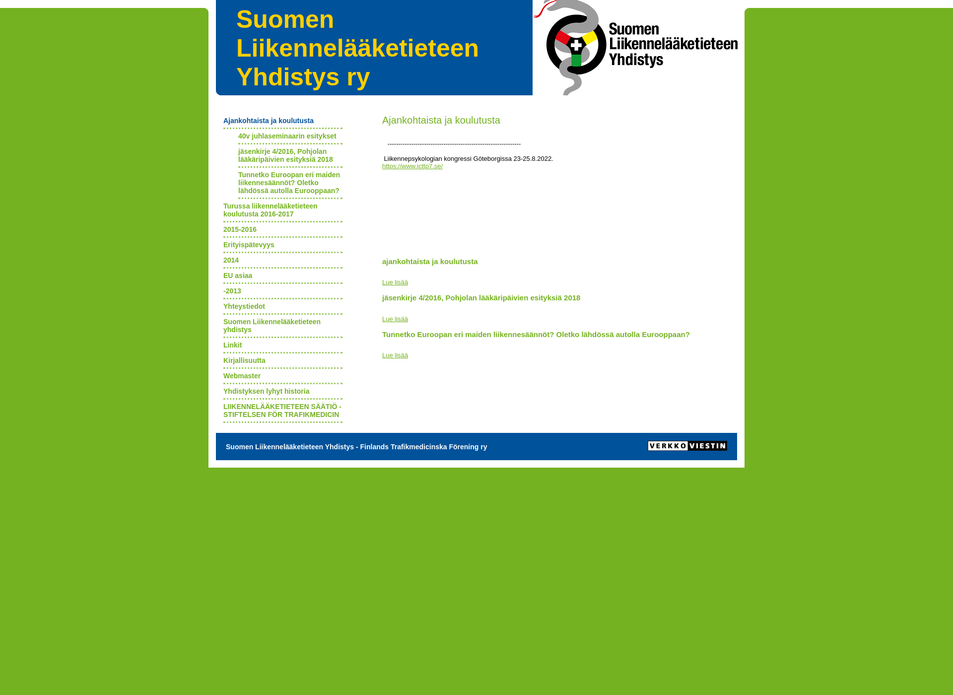 Skärmdump för liikennelääketiede.fi
