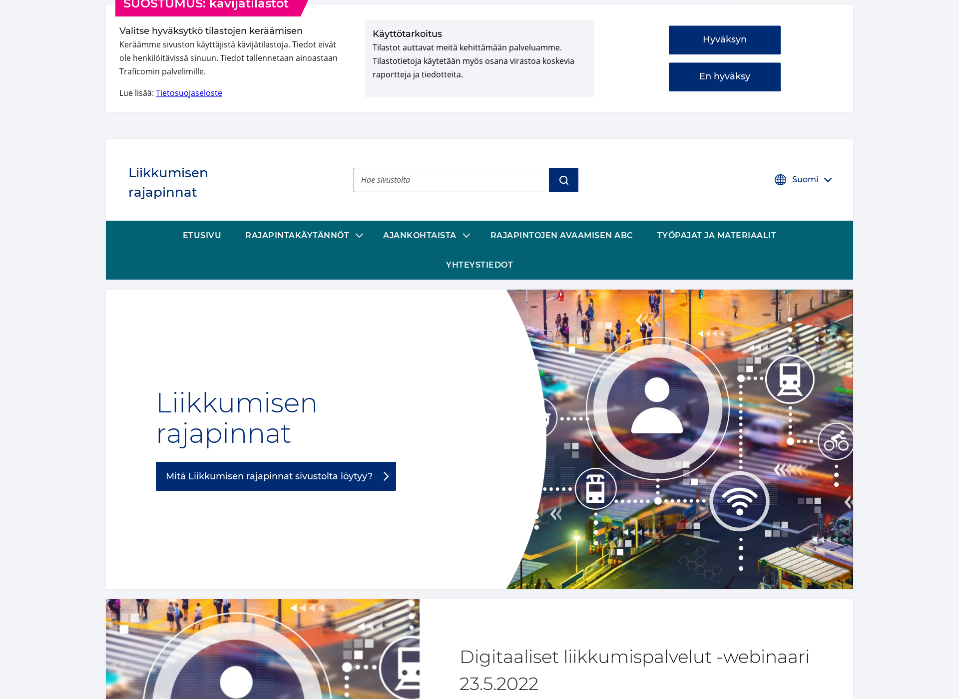 Skärmdump för liikkumisenrajapinnat.fi