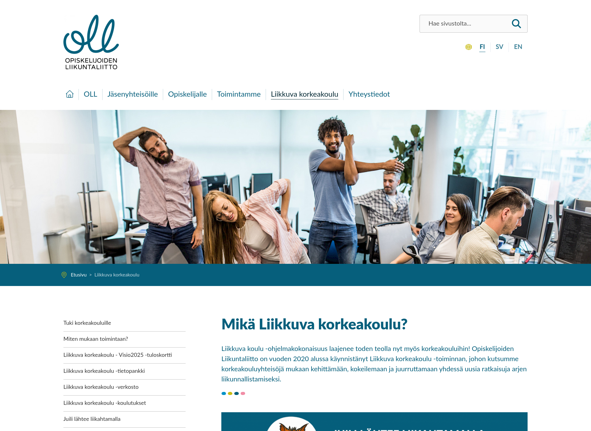 Skärmdump för liikkuvakorkeakoulu.fi
