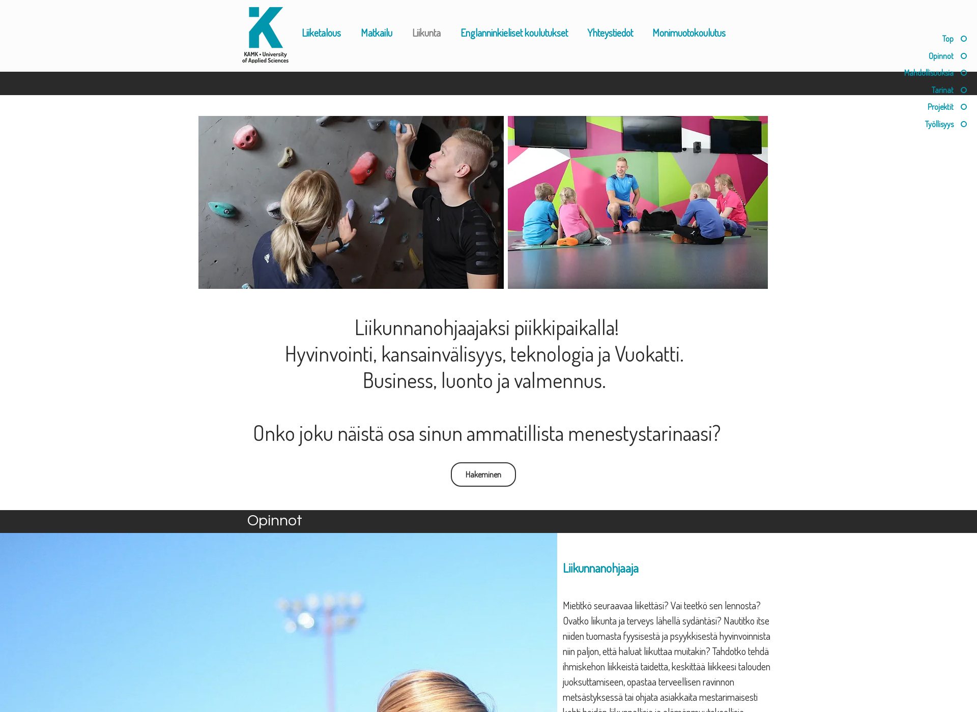 Skärmdump för liikunnanohjaaja.fi