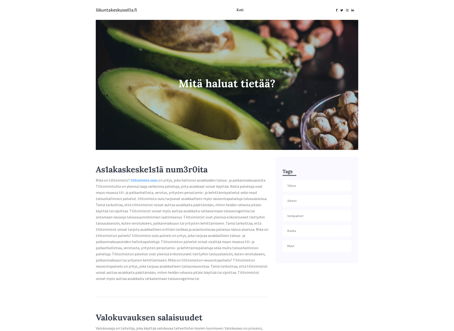 Skärmdump för liikuntakeskuswilla.fi
