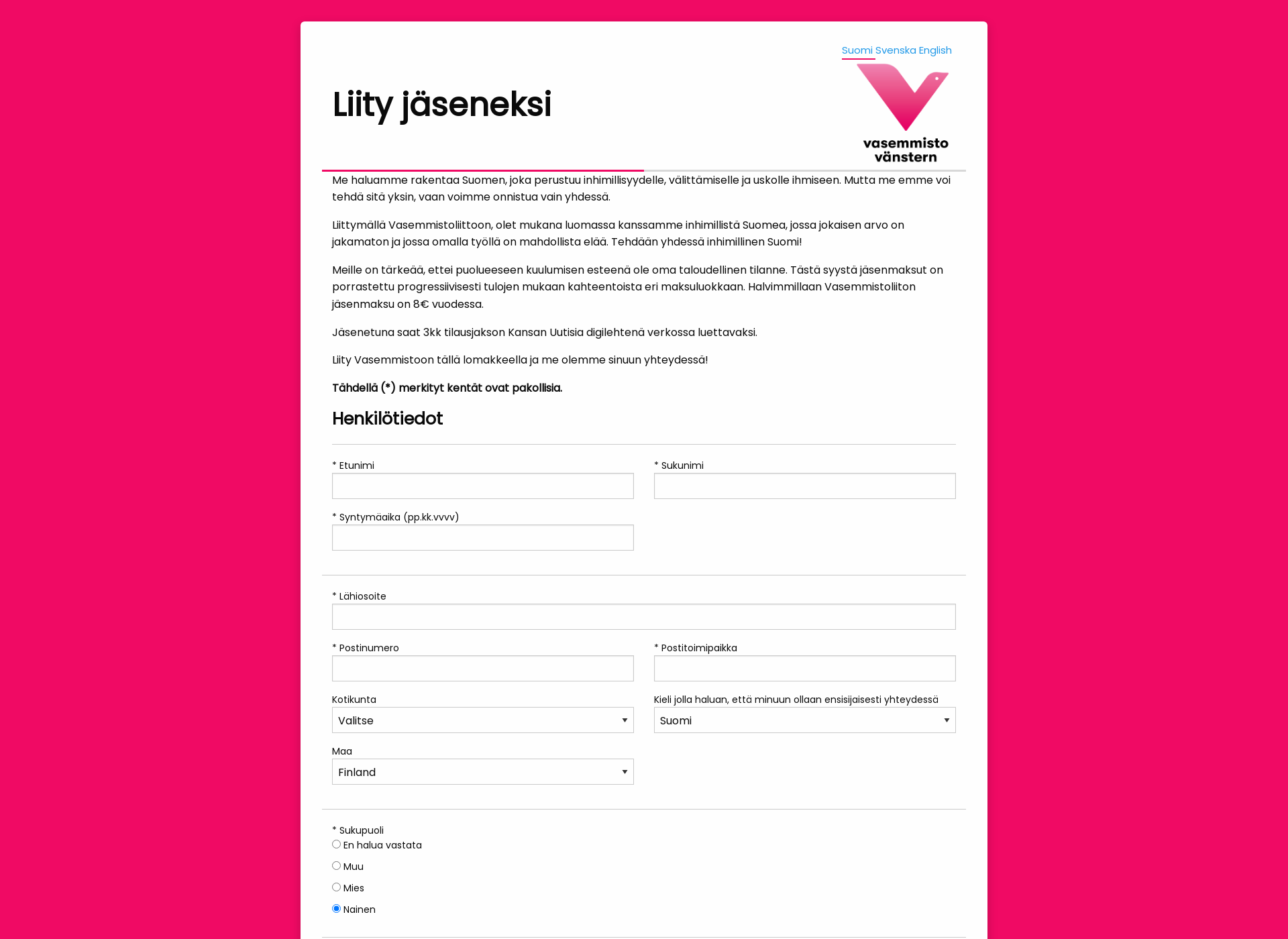 Screenshot for liityvasemmistoon.fi
