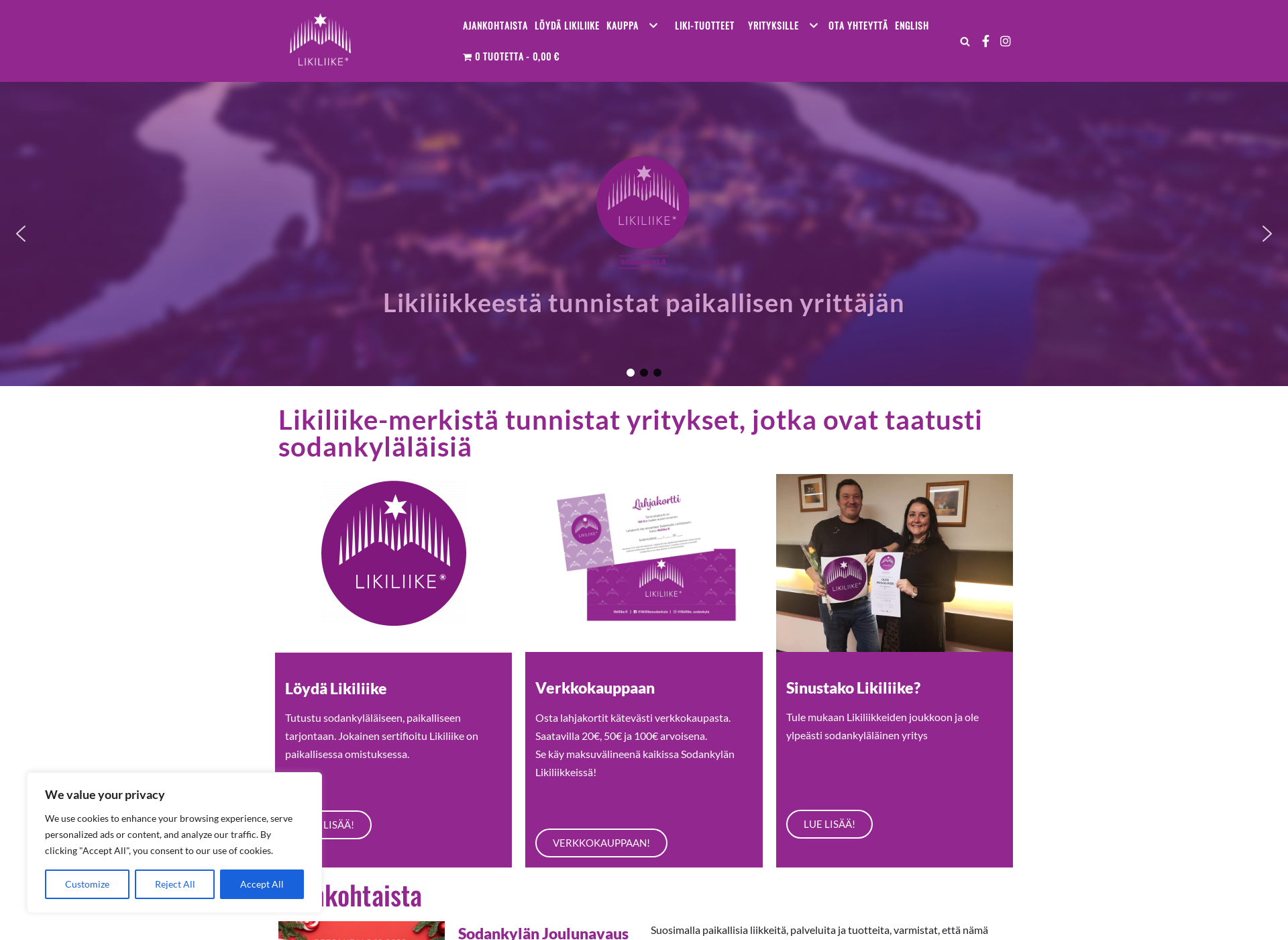 Skärmdump för likiliikesodankyla.fi