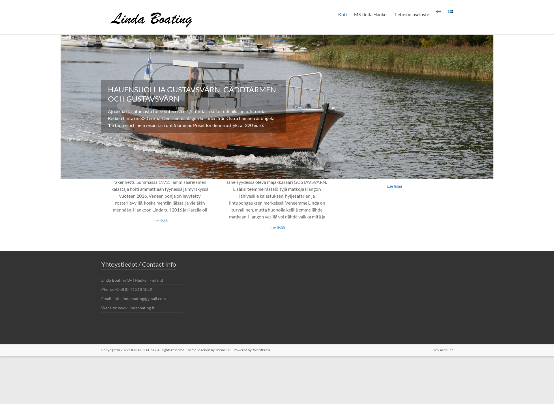 Skärmdump för lindaboating.fi