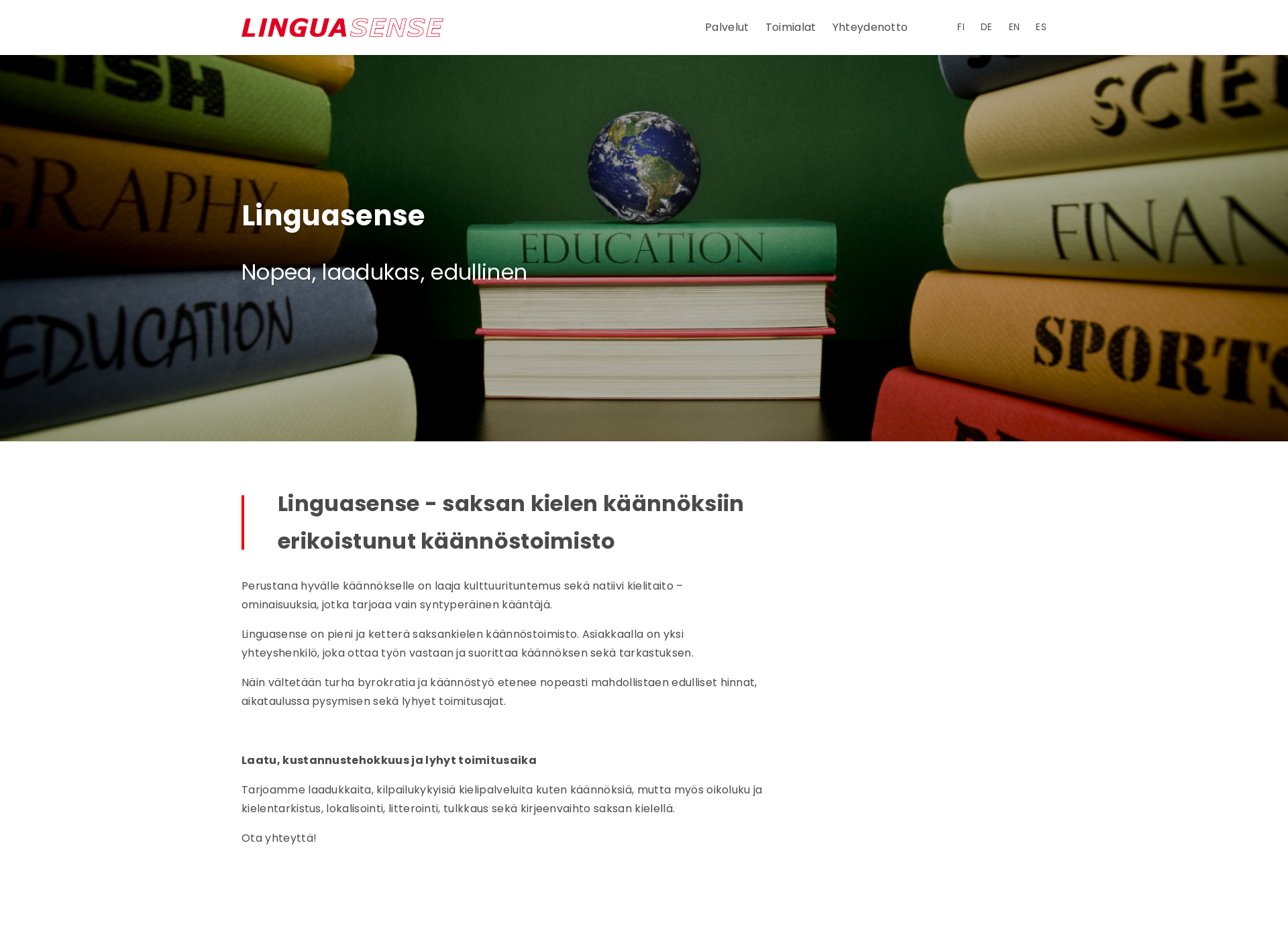 Skärmdump för linguasense.fi