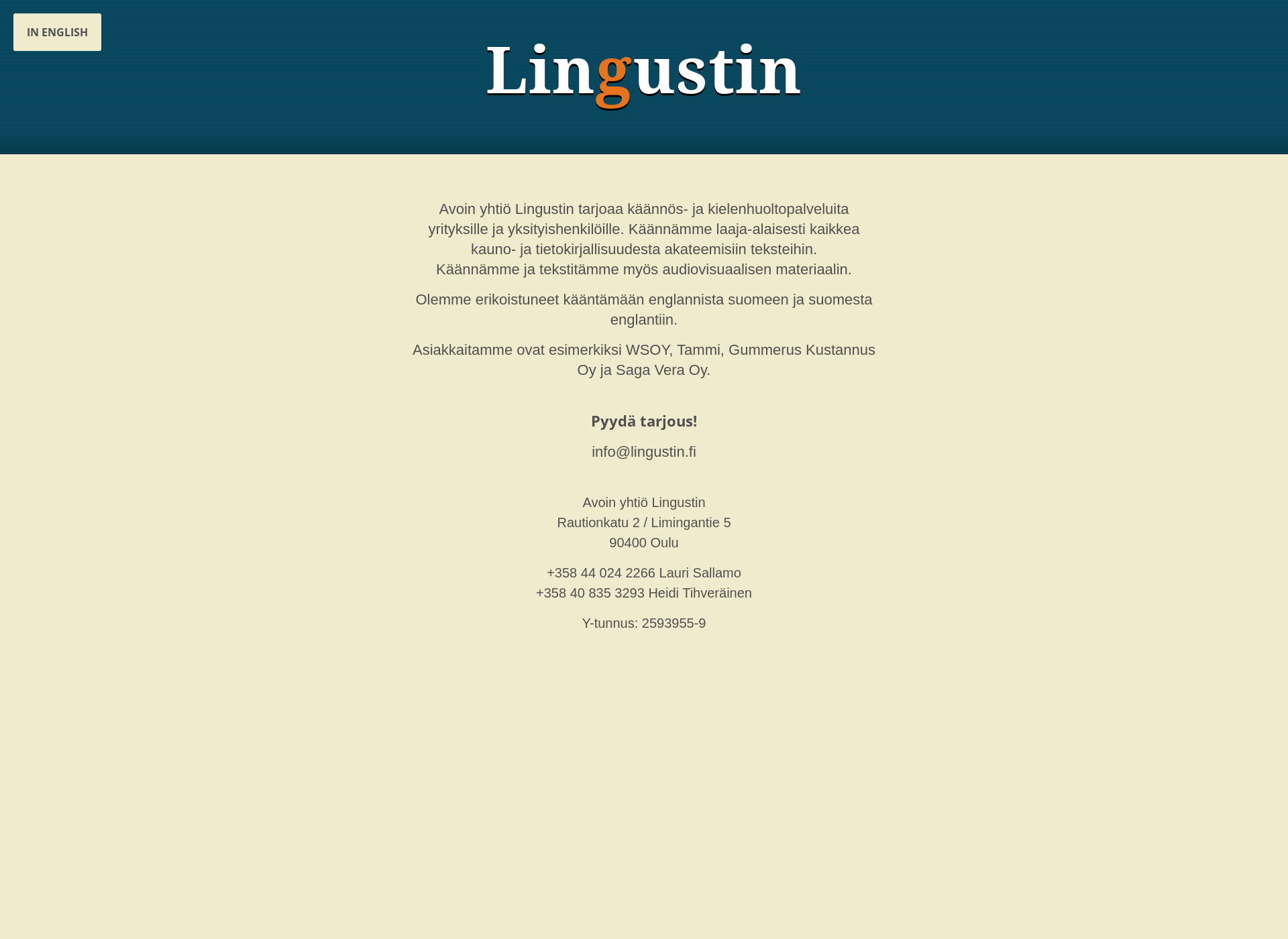 Skärmdump för lingustin.fi