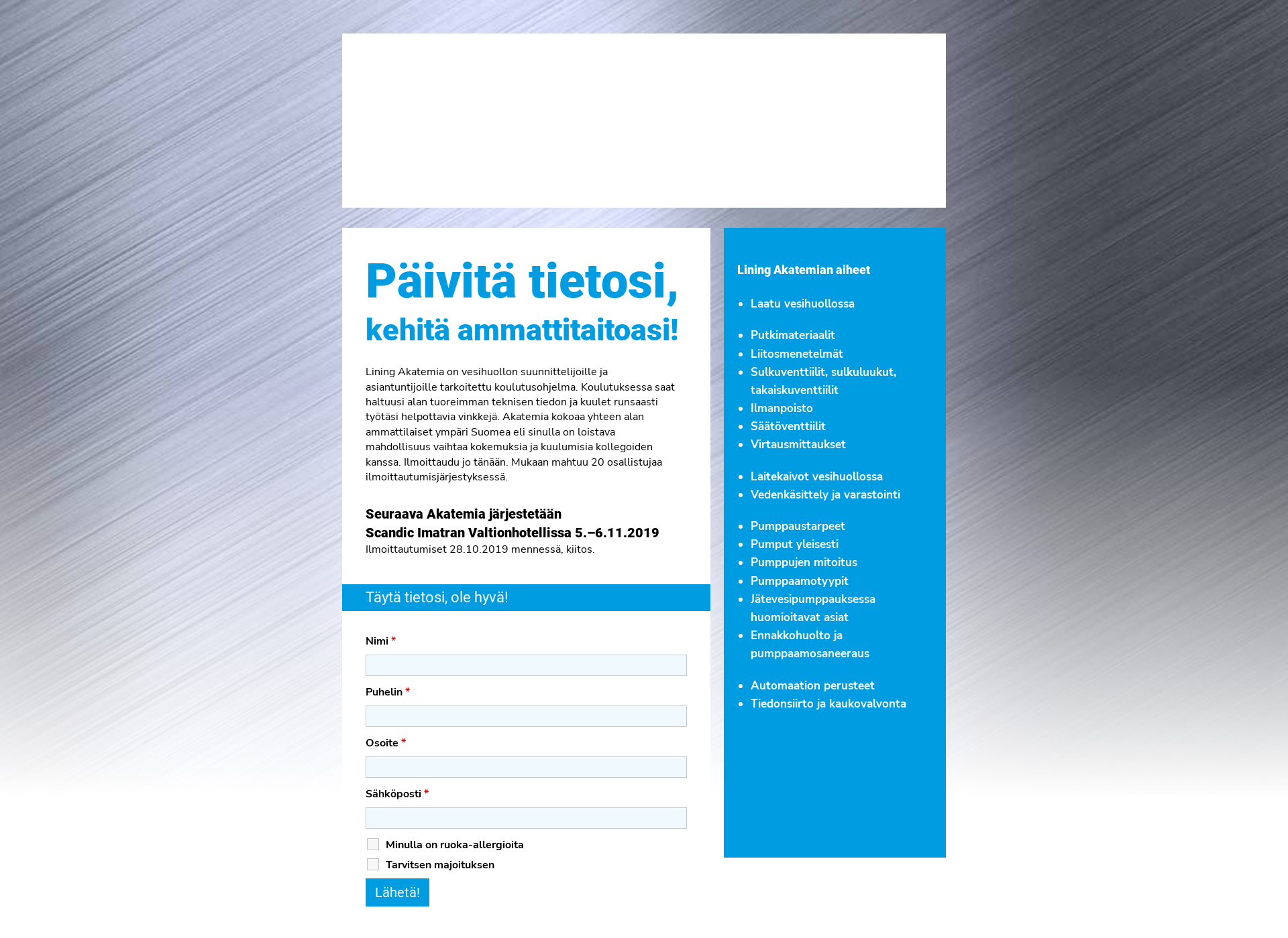 Skärmdump för liningakatemia.fi
