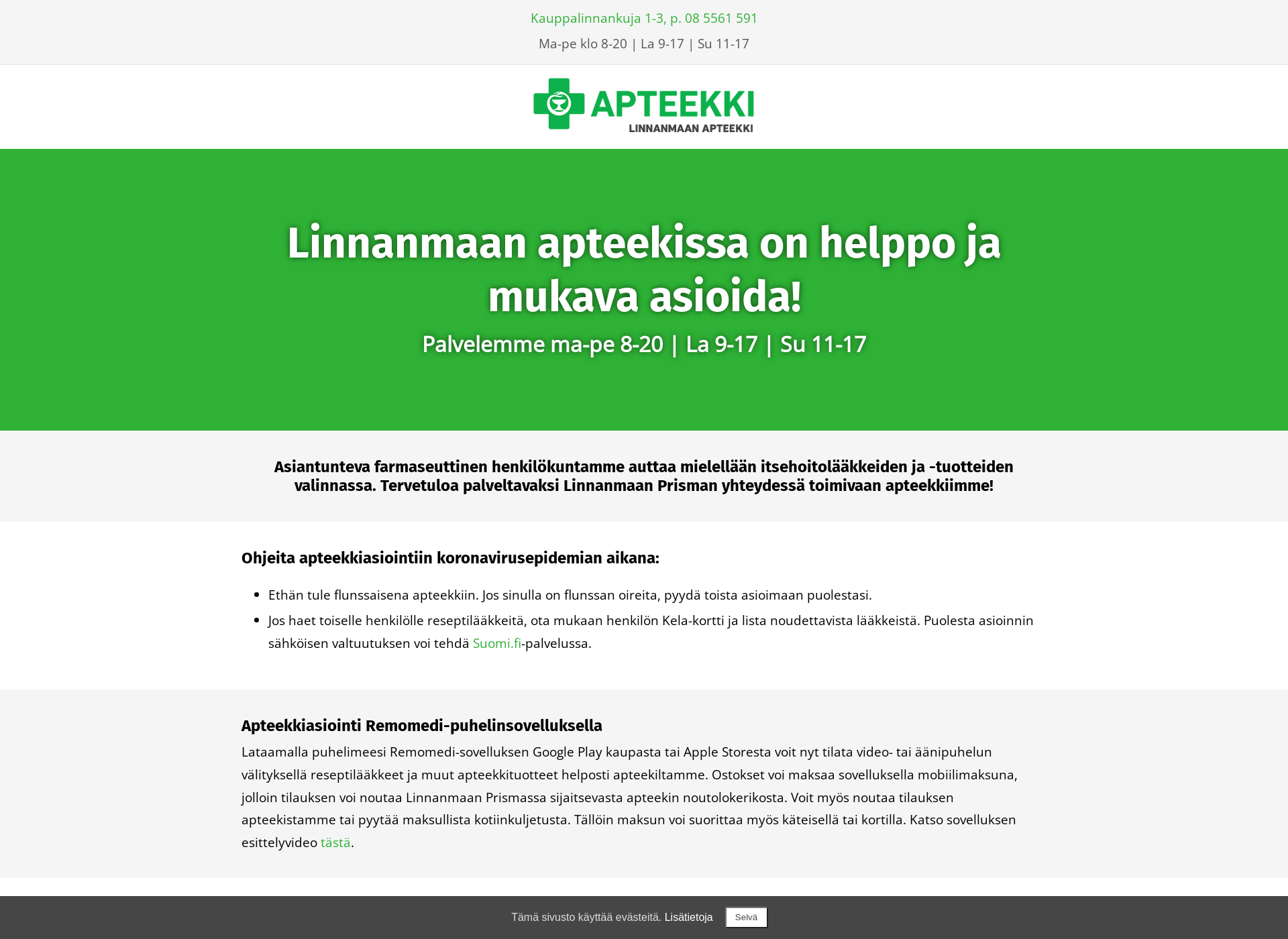 Skärmdump för linnanmaanapteekki.fi