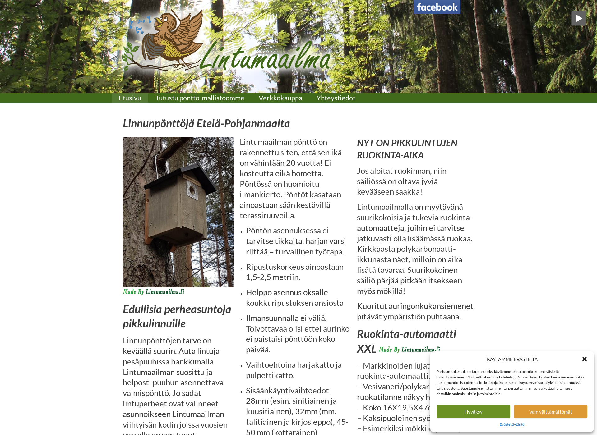 Skärmdump för lintumaailma.fi