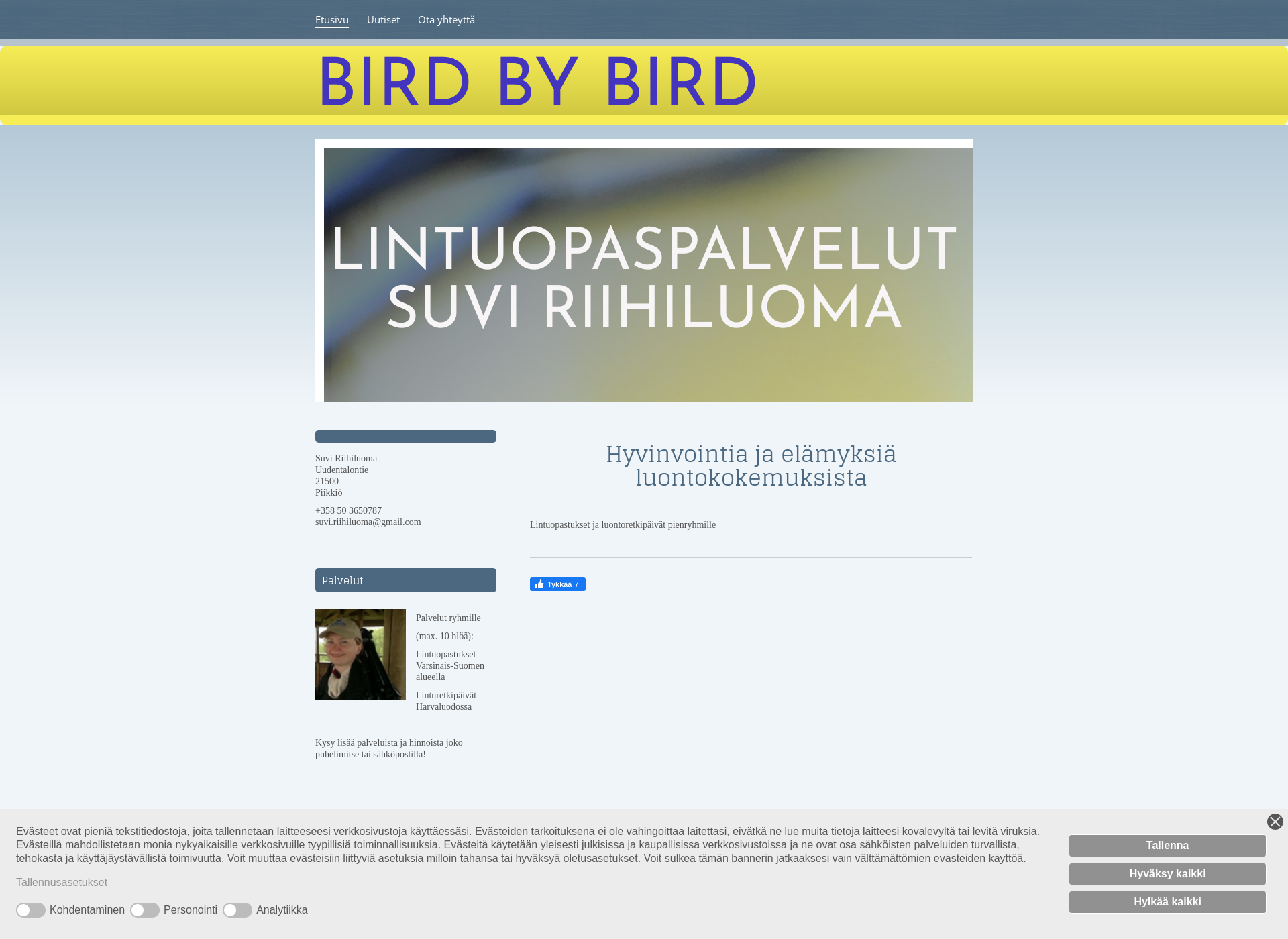 Skärmdump för lintuopaspalvelut.fi