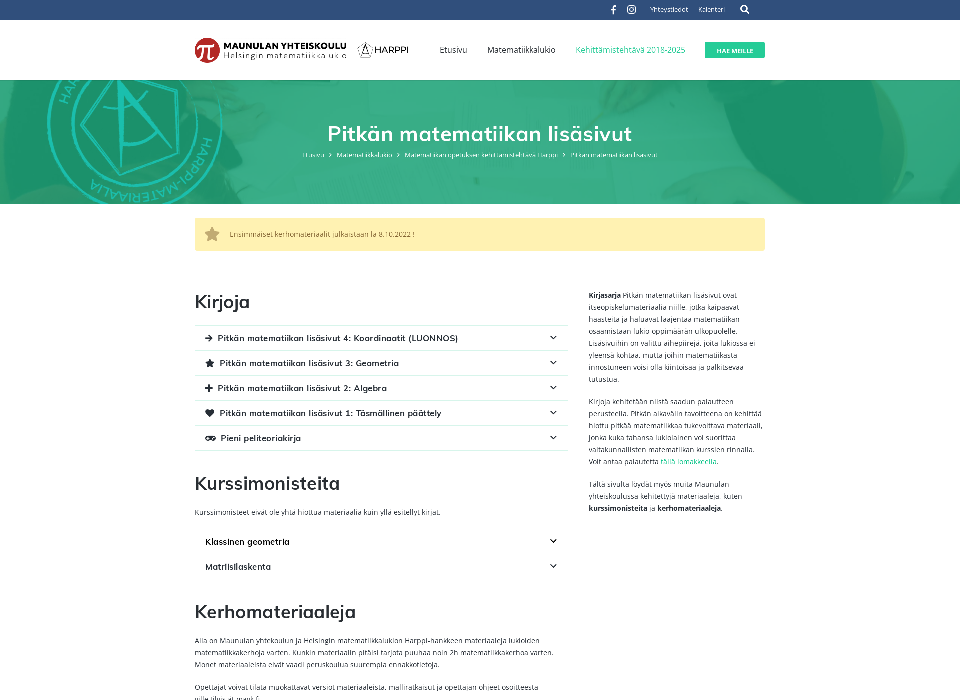 Skärmdump för lisasivut.fi