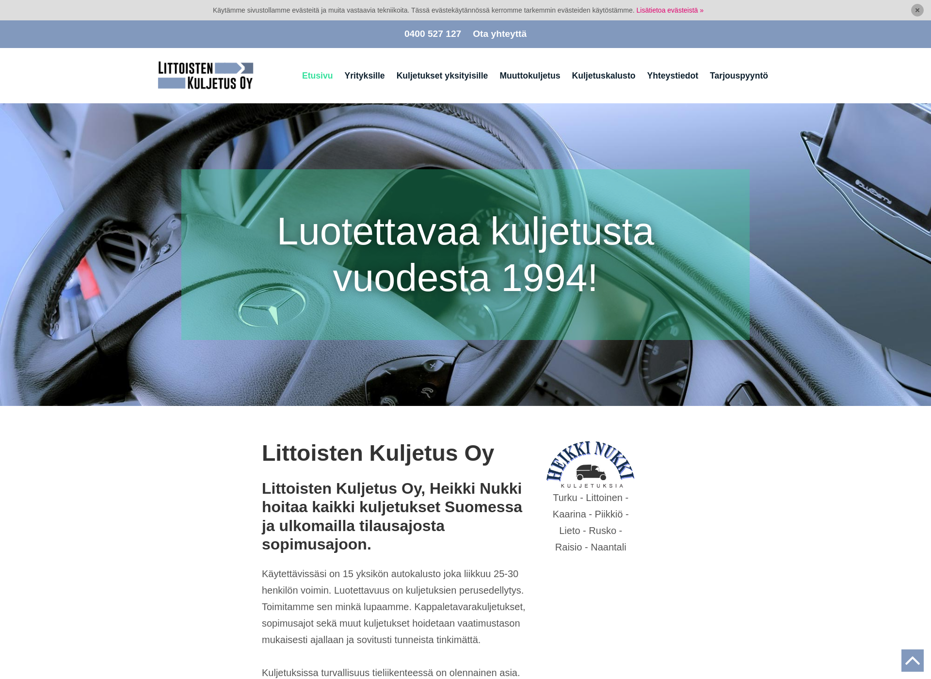 Skärmdump för littoistenkuljetus.fi