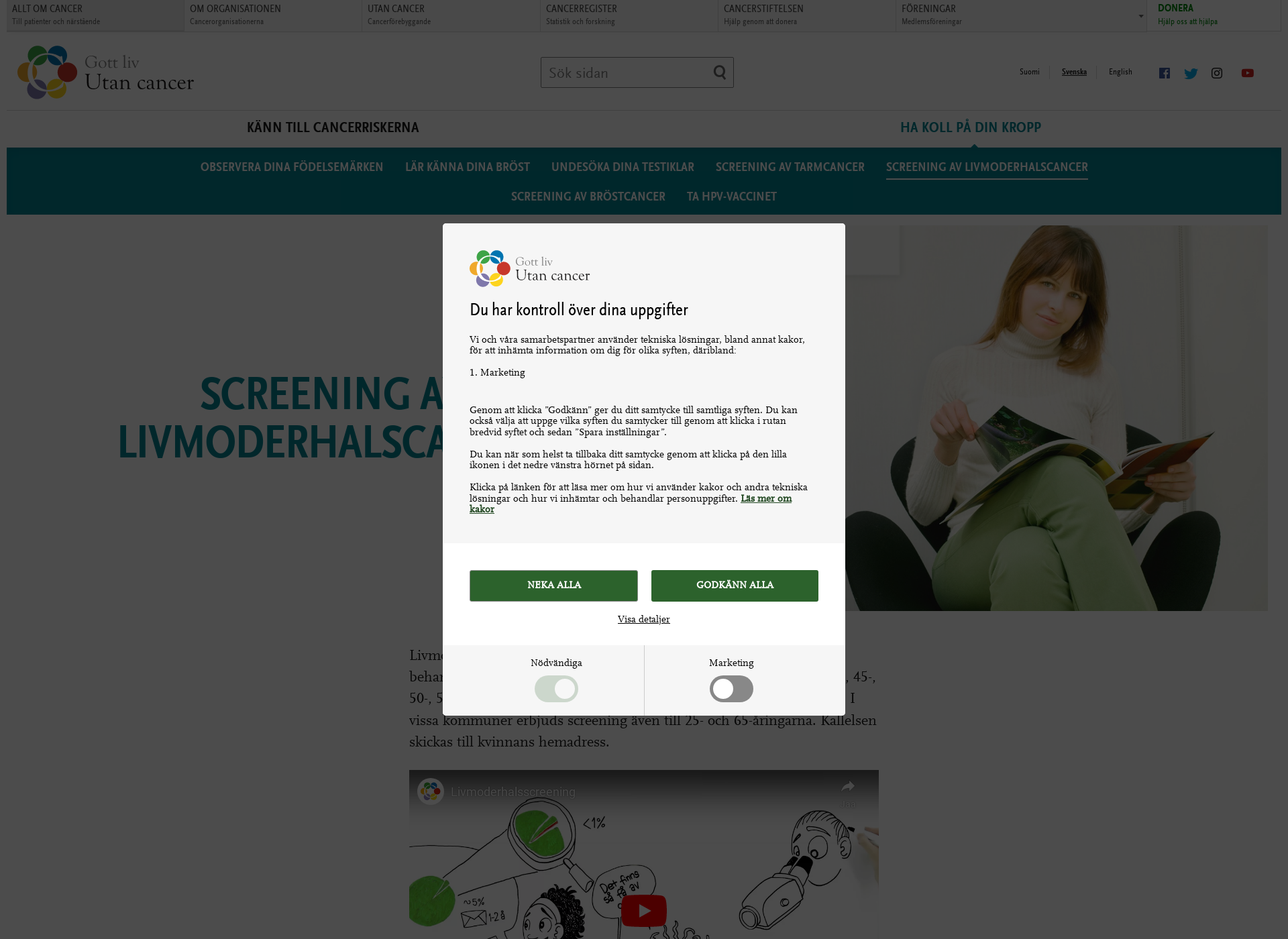 Skärmdump för livmoderhalsscreening.fi
