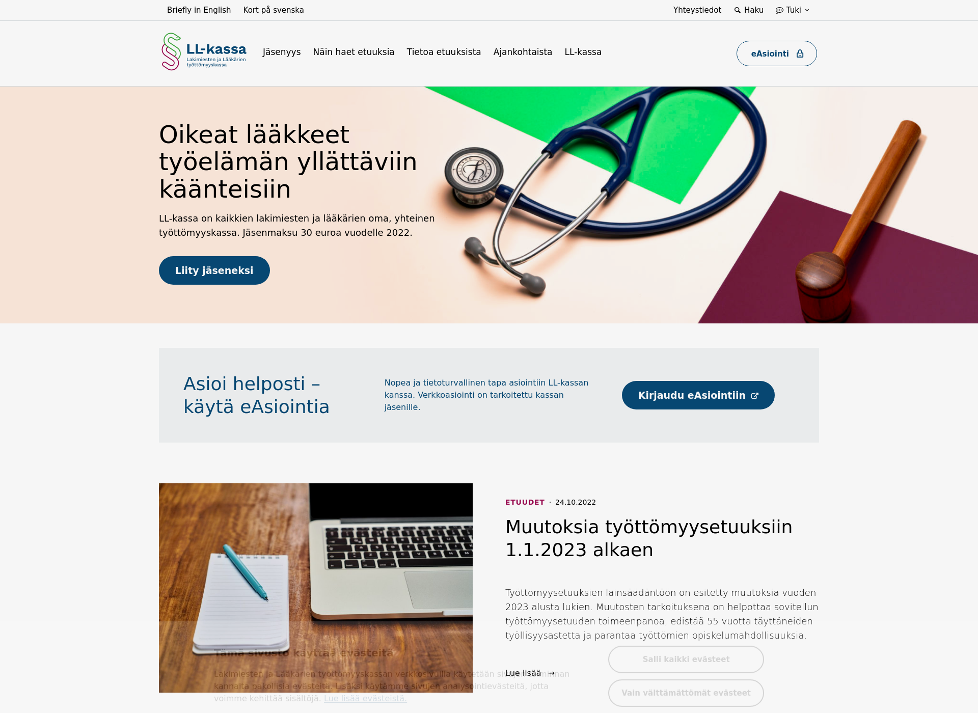 Skärmdump för llkassa.fi