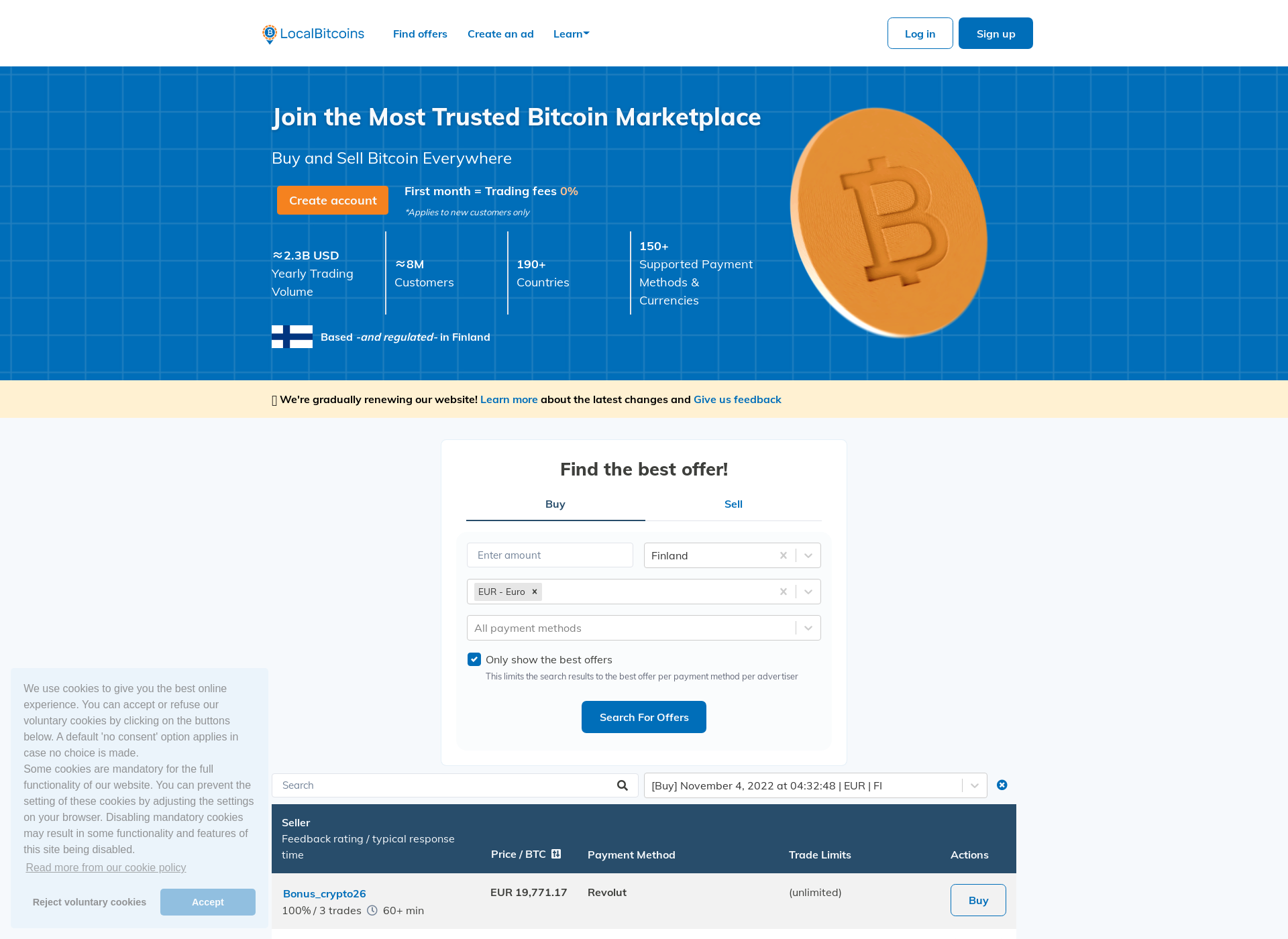 Skärmdump för localbitcoins.fi
