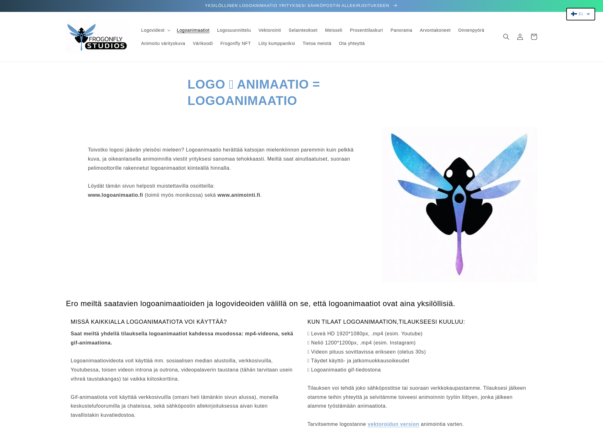 Skärmdump för logoanimaatio.fi