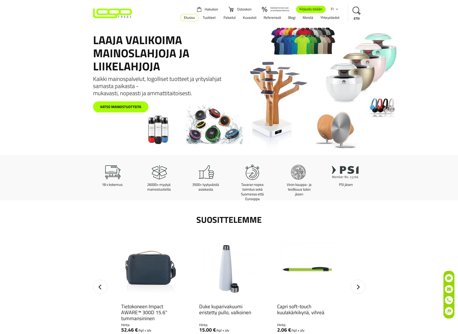 Skärmdump för logotrade.fi