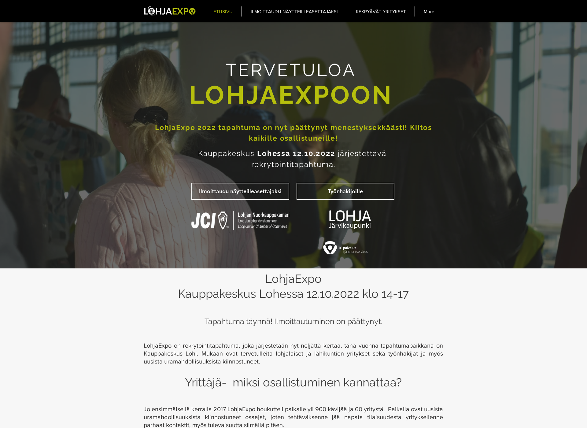 Skärmdump för lohjaexpo.fi
