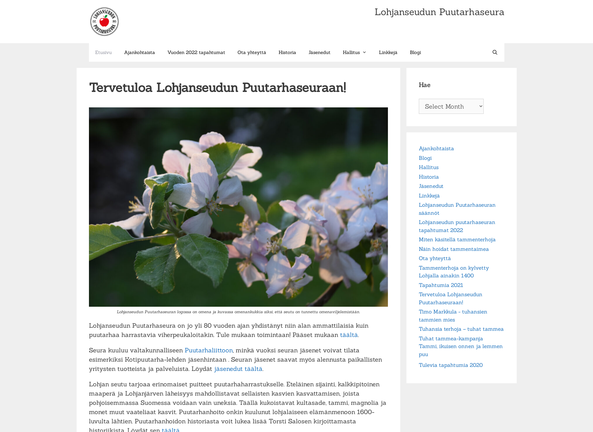 Skärmdump för lohjanseudunpuutarhaseura.fi