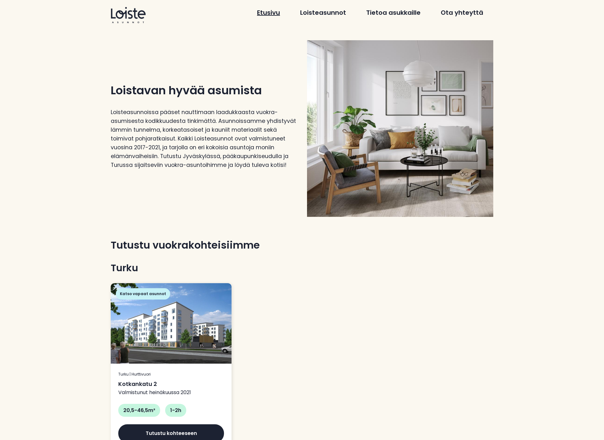 Skärmdump för loistekodit.fi