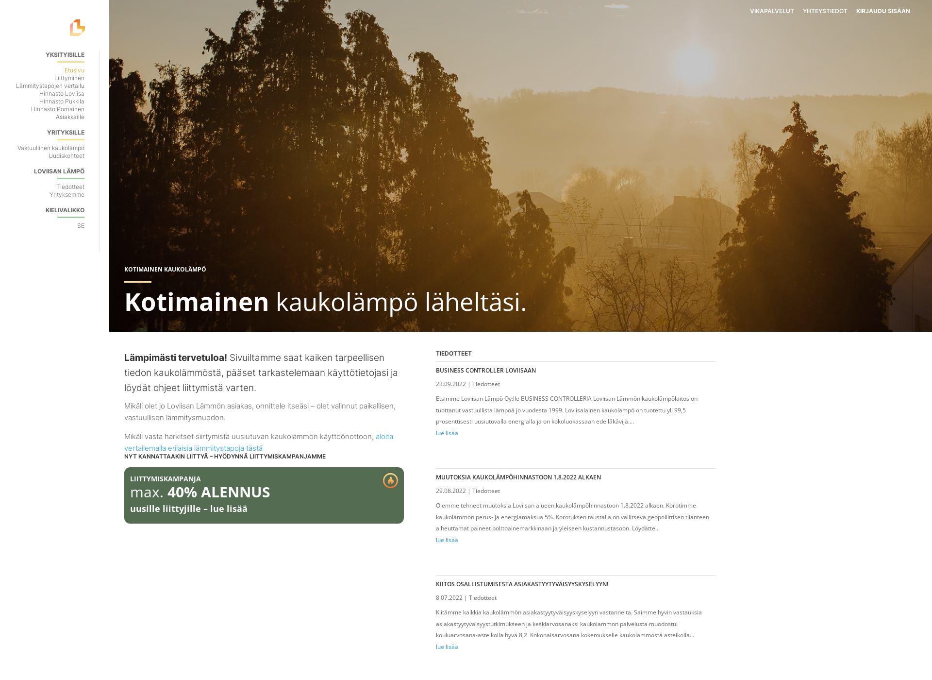 Skärmdump för loviisanlampo.fi